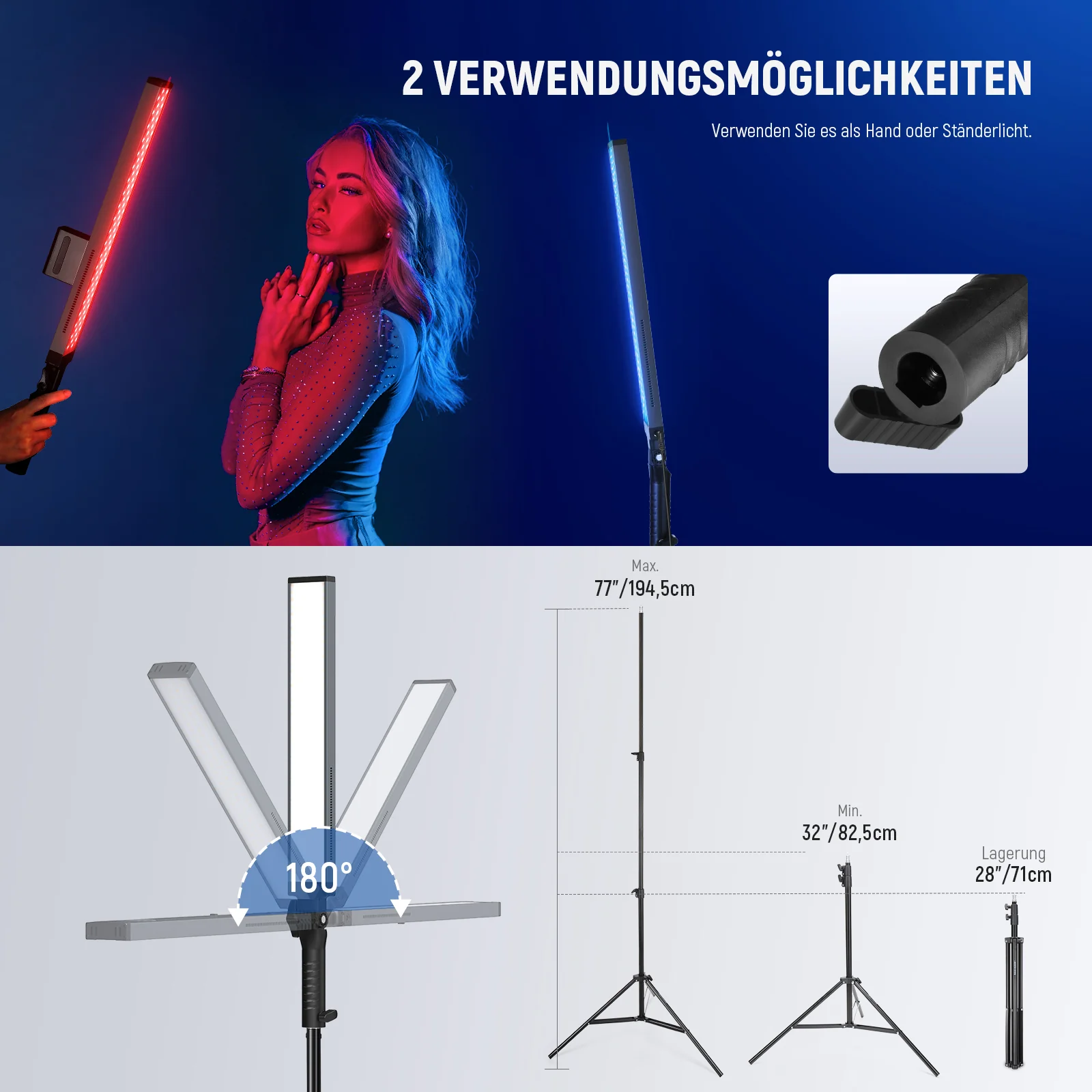 NEEWER BH20B Ultra verbessertes 40W LED Videoleuchte Handlichtstab Set - Image 7