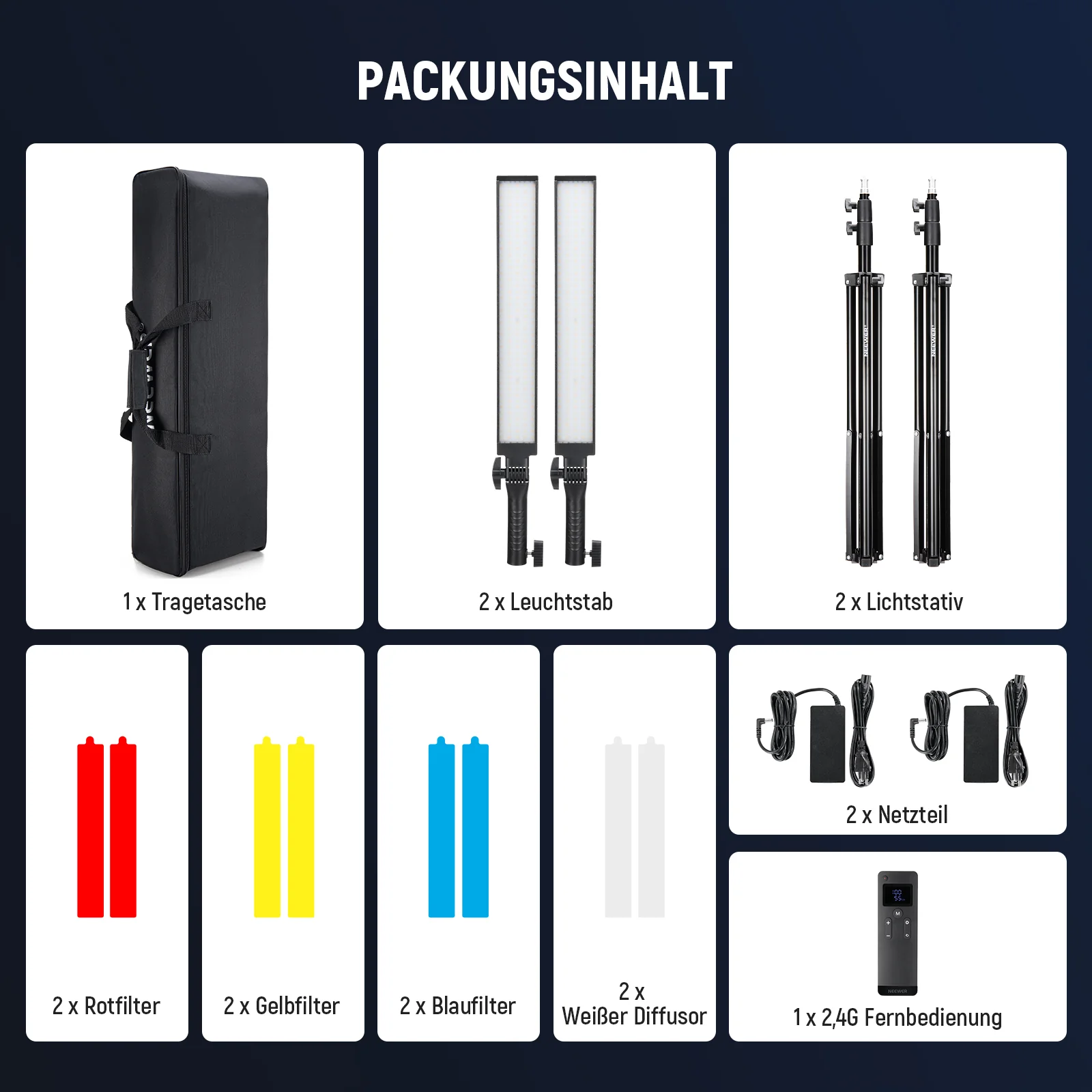 NEEWER BH20B Ultra verbessertes 40W LED Videoleuchte Handlichtstab Set - Image 9