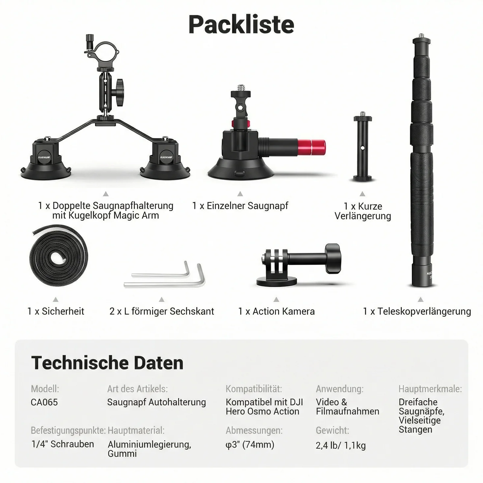 NEEWER CA065 Dreifach Saugnapf Autohalterung Set - Image 8