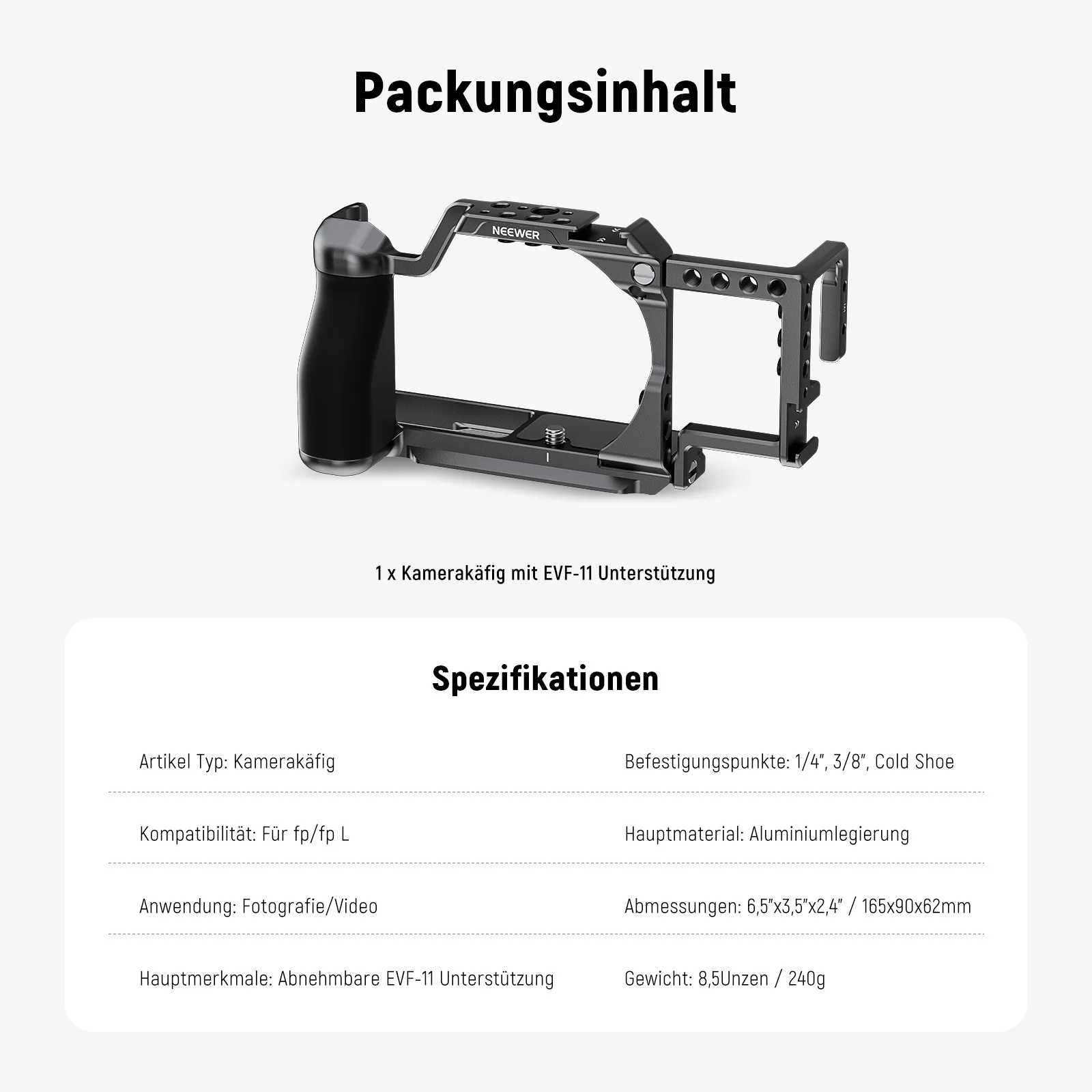 NEEWER CA132 Kamerakäfig mit EVF-11 Halterung für SIGMA fp/fp L - Image 7