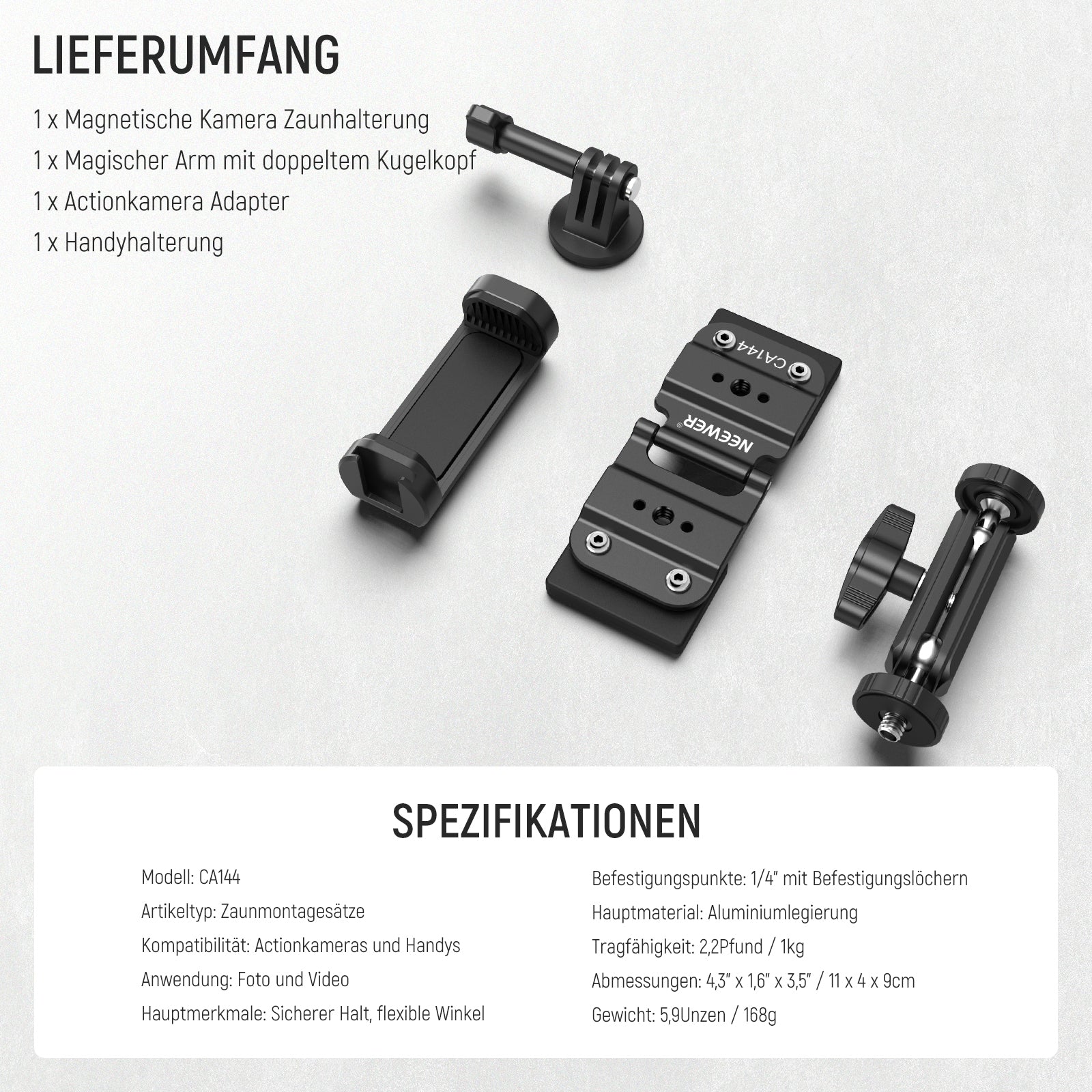 NEEWER CA144 Magnetische Zaunhalterung für Action Kamera - Image 7