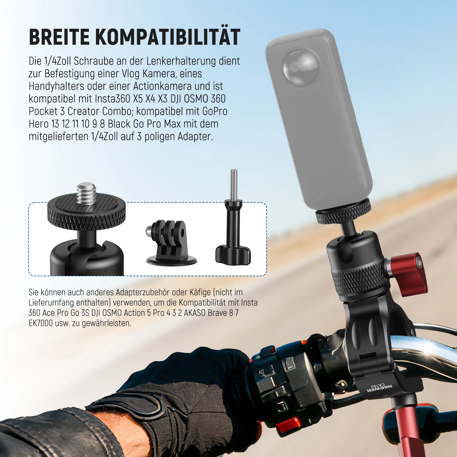 NEEWER CA165 Motorrad Fahrrad Lenkerhalterung für Actionkameras - Image 2