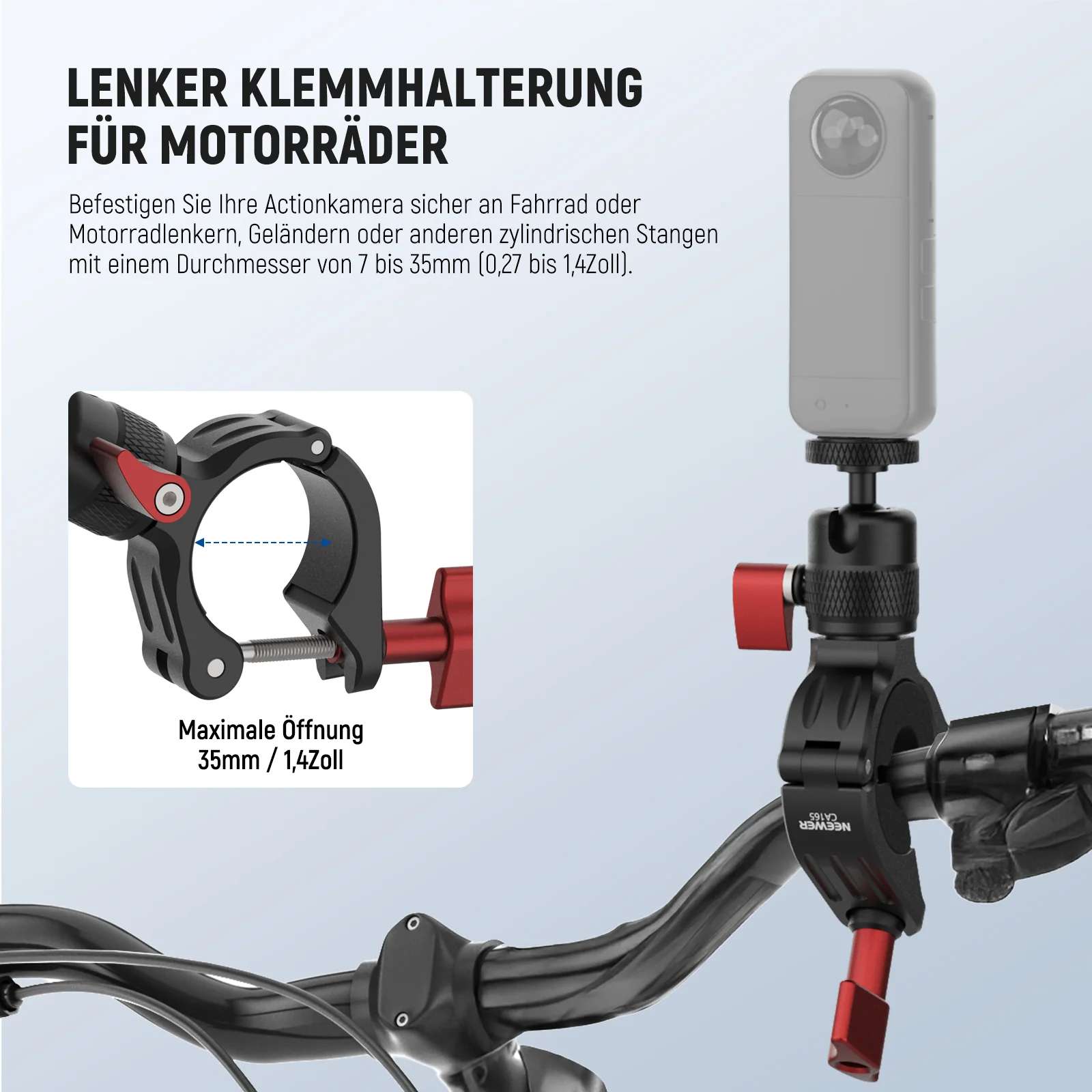 NEEWER CA165 Motorrad Fahrrad Lenkerhalterung für Actionkameras - Image 4