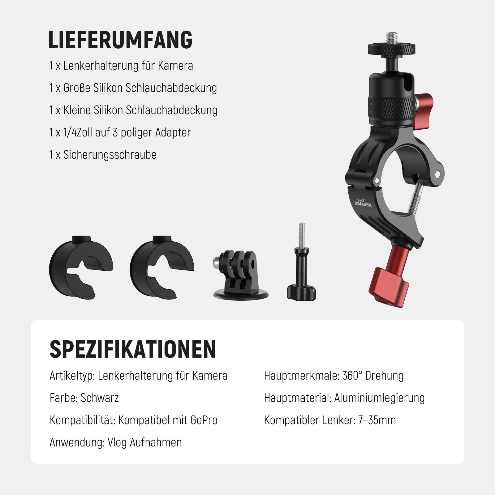 NEEWER CA165 Motorrad Fahrrad Lenkerhalterung für Actionkameras - Image 8