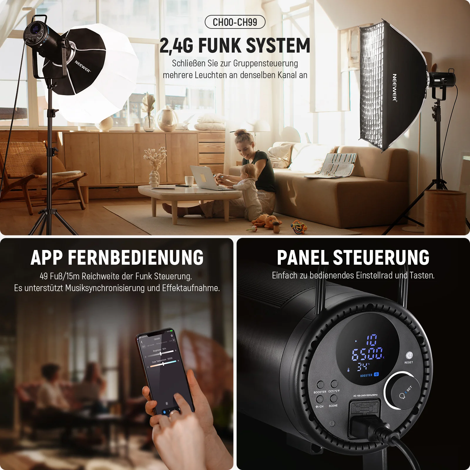 NEEWER CB300B 320W LED Videoleuchte mit 2,4G/APP Fernbedienung - Image 7