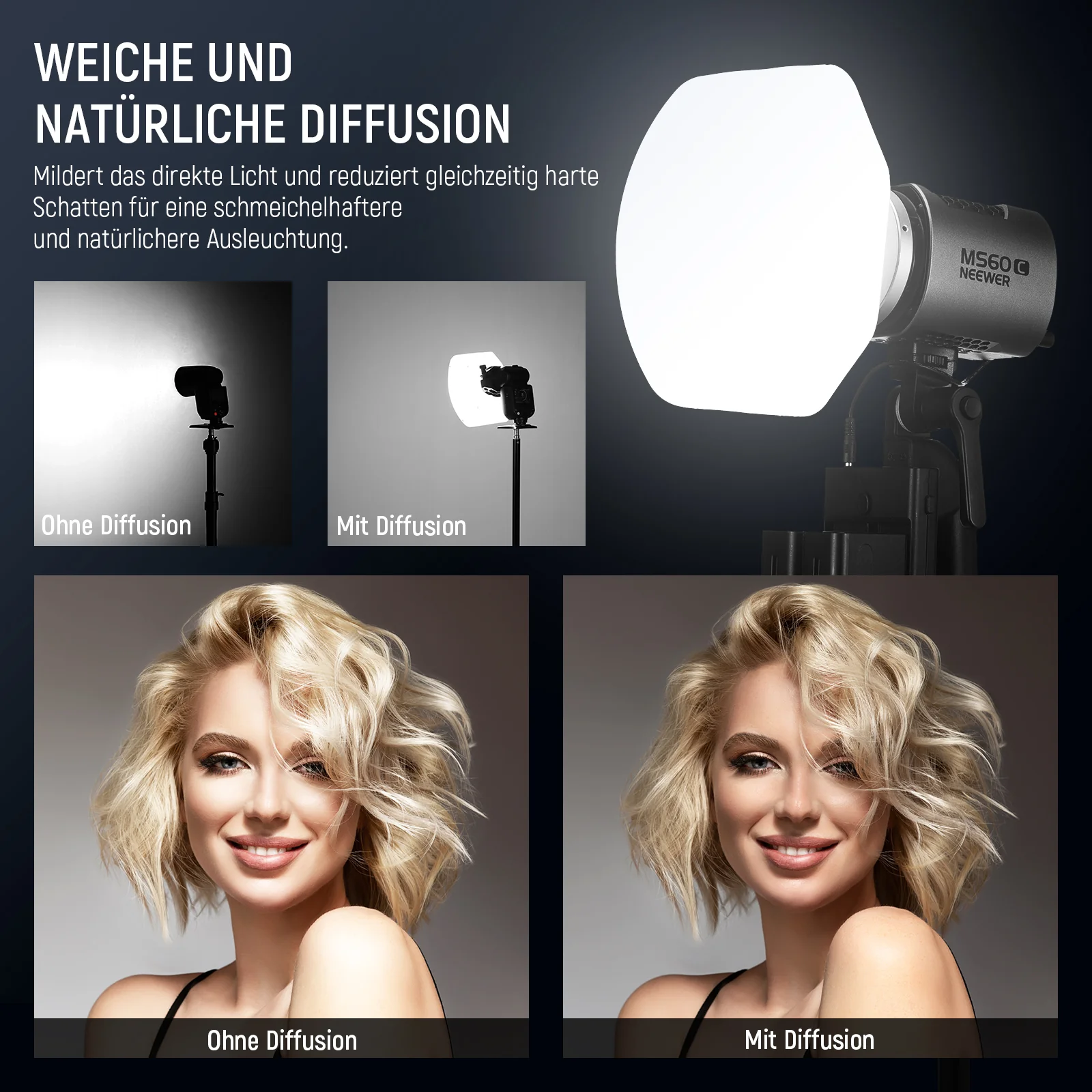 NEEWER CRS7 Softbox Diffusion Dome mit 3 Adapterringen - Image 2