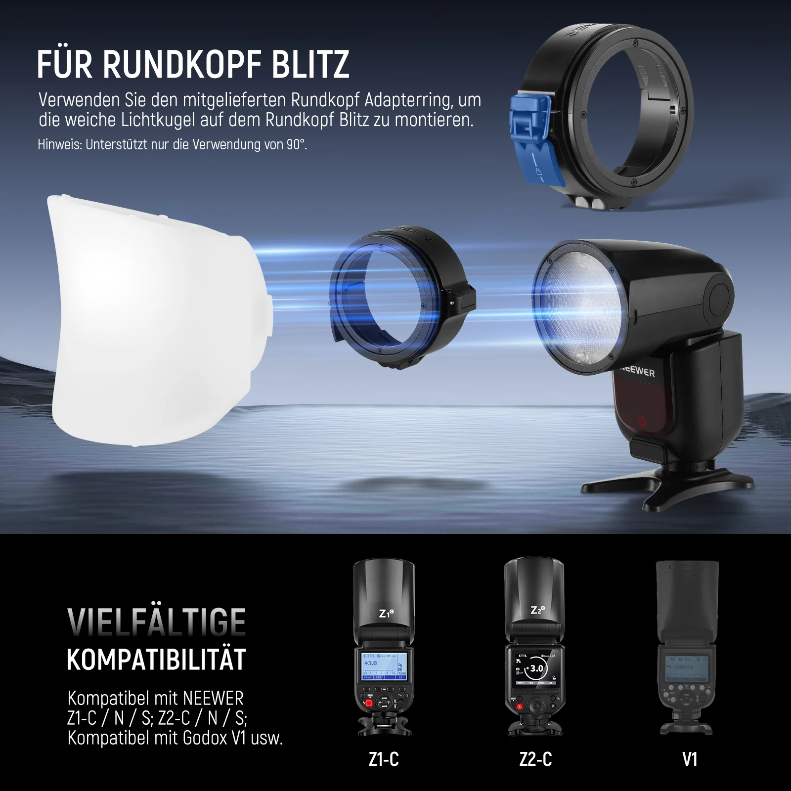 NEEWER CRS7 Softbox Diffusion Dome mit 3 Adapterringen - Image 4