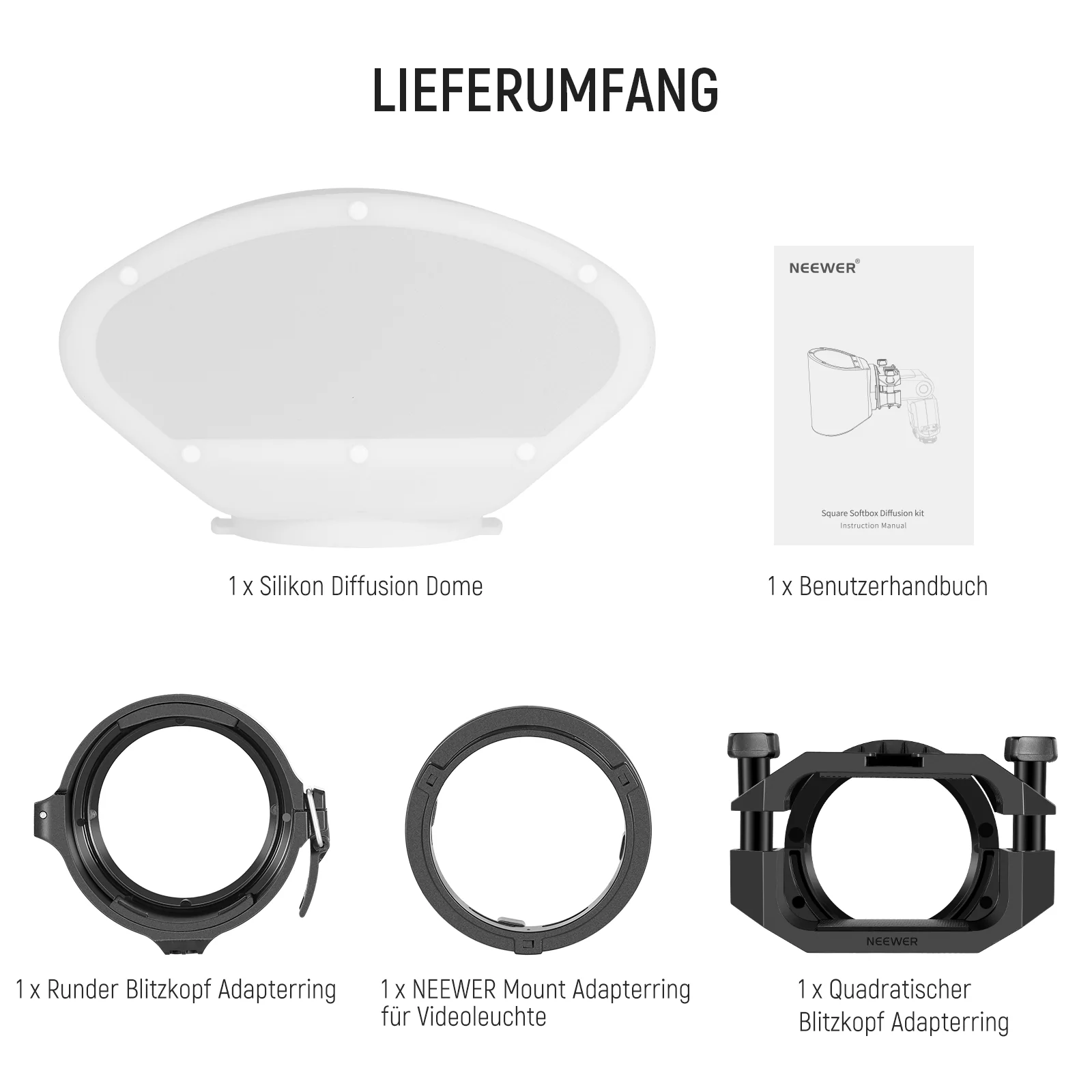 NEEWER CRS7 Softbox Diffusion Dome mit 3 Adapterringen - Image 8