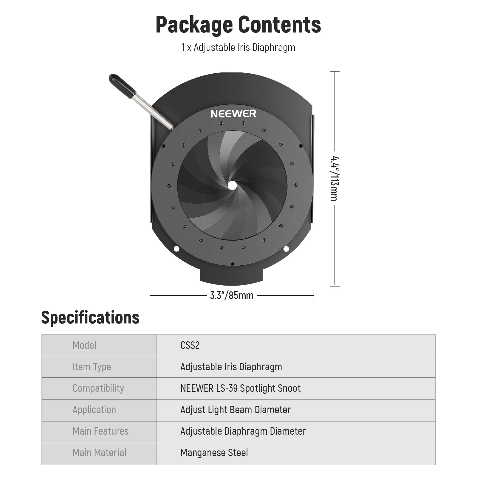NEEWER CSS2 Spotlight Halterungs Iris für NEEWER LS-39 Strahleraufsatz - Image 7