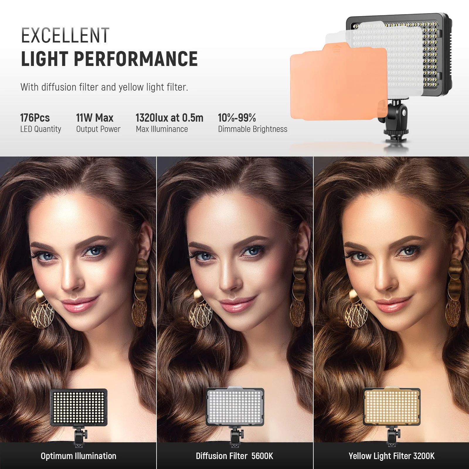 NEEWER Bi-Color Dimmables 176 LED Videolicht Set mit Tasche - Image 3