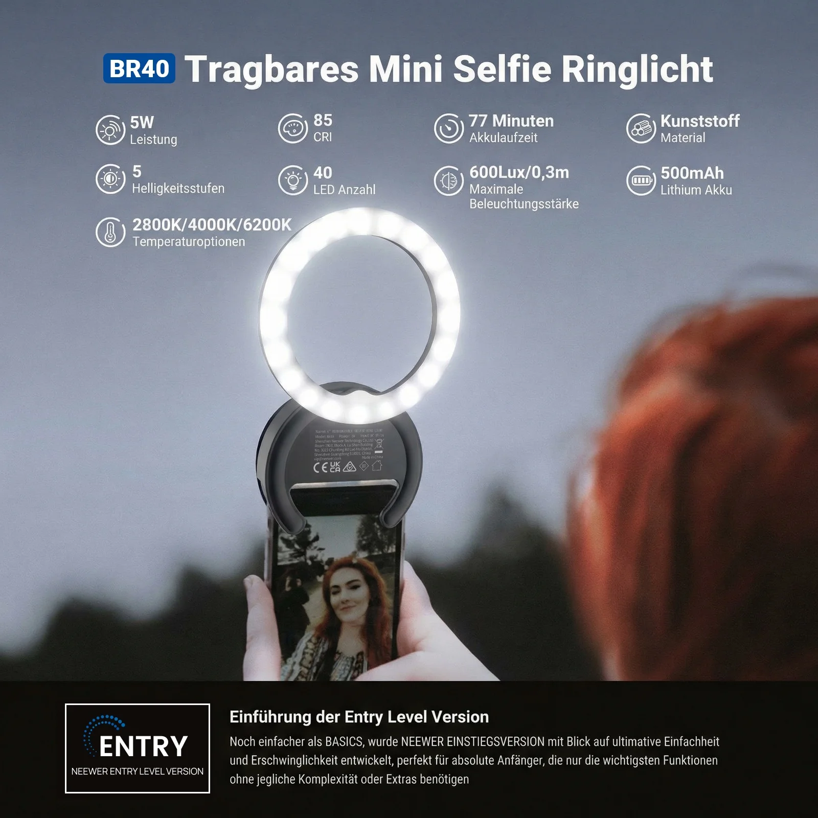 NEEWER ENTRY LEVEL VERSION BR40 4" Handy Selfie Ringlicht - Image 2
