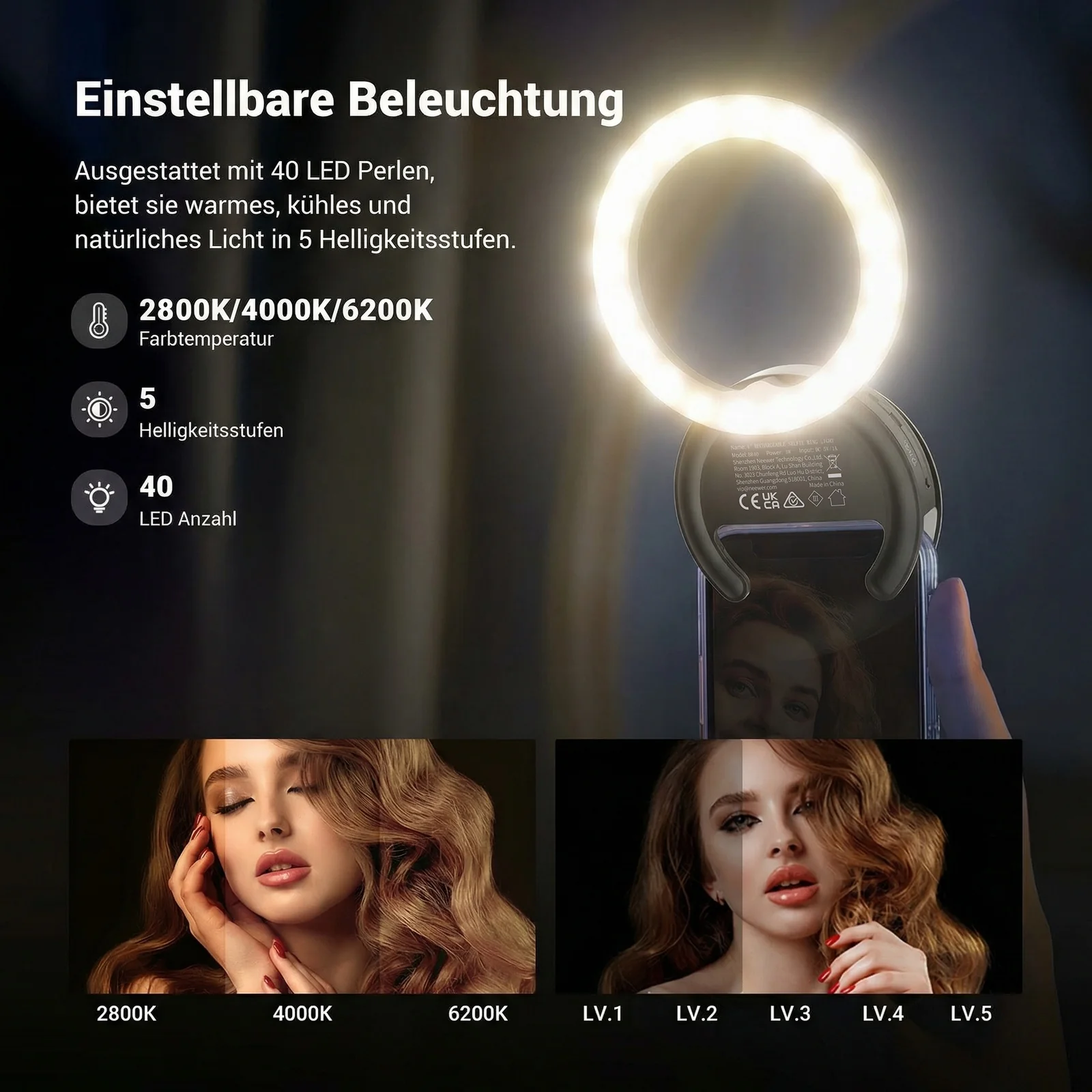 NEEWER ENTRY LEVEL VERSION BR40 4" Handy Selfie Ringlicht - Image 3
