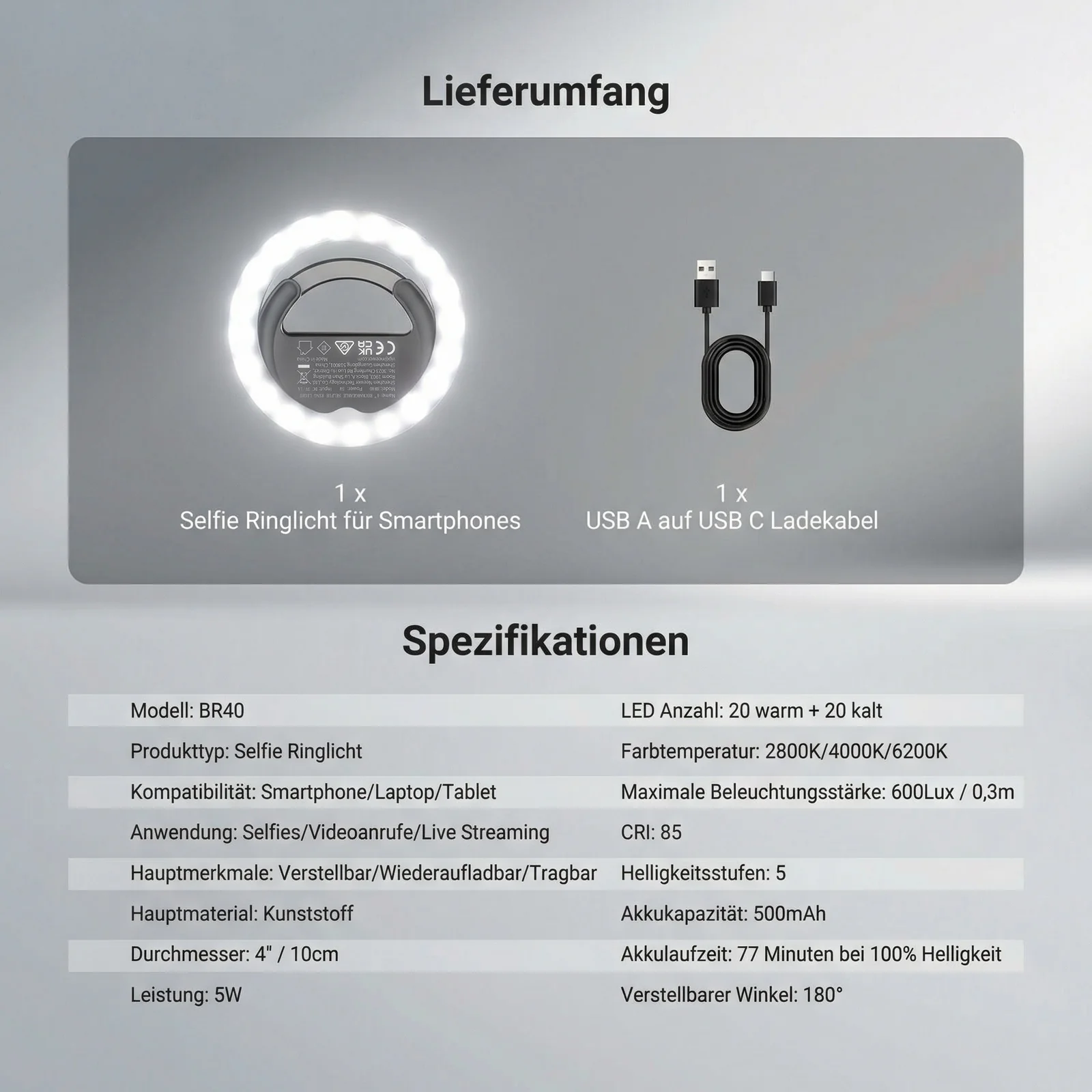 NEEWER ENTRY LEVEL VERSION BR40 4" Handy Selfie Ringlicht - Image 7