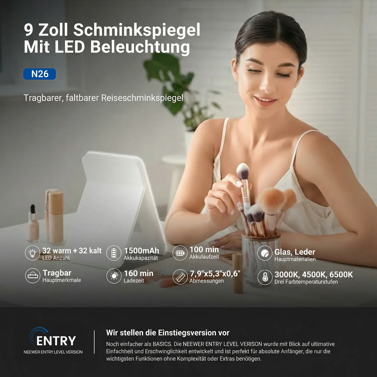 NEEWER ENTRY LEVEL VERSION N26/N27 Beleuchteter LED Reiseschminkspiegel - Image 11