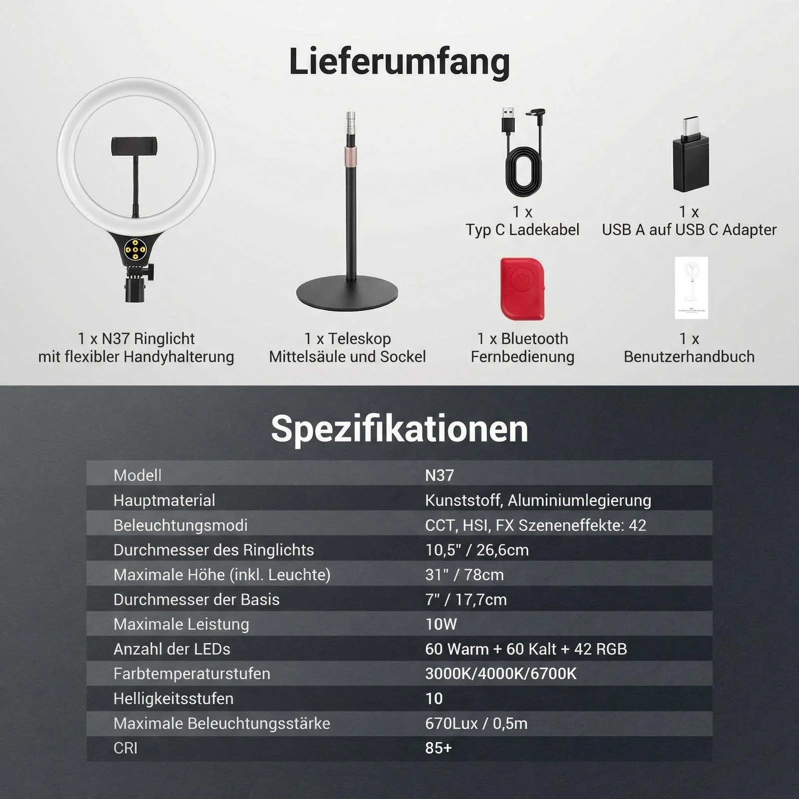 NEEWER ENTRY LEVEL VERSION N37 10.5" RGB Ringlicht mit Tischständer - Image 9