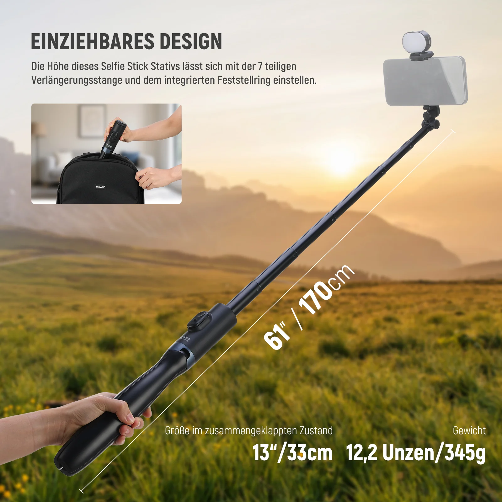 NEEWER ENTRY LEVEL VERSION PA987 170cm Selfie Stick Stativ mit Licht - Image 4