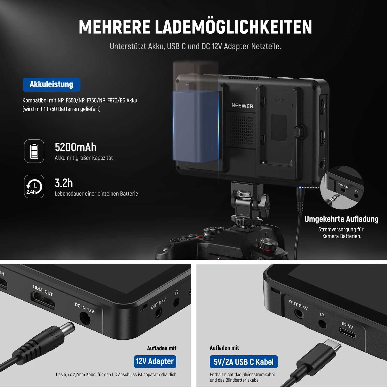 NEEWER F700 7" LED HD Kamera Feldmonitor 2000 Nits mit Touchscreen - Image 15