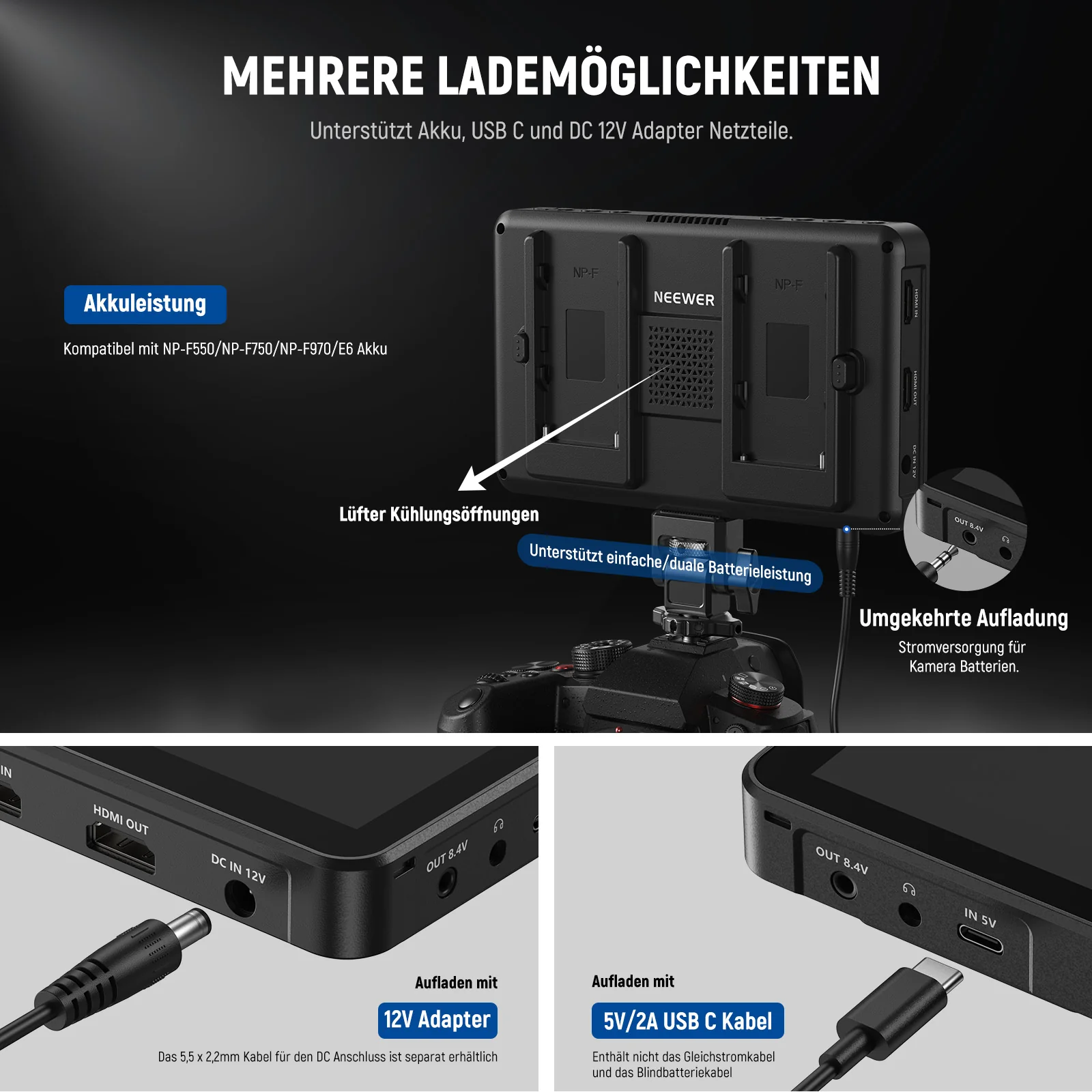 NEEWER F700 7" LED HD Kamera Feldmonitor 2000 Nits mit Touchscreen - Image 7