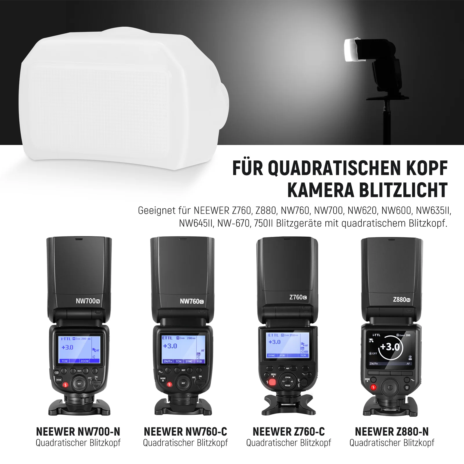 NEEWER FA002 Blitz Diffusor für Speedlite Blitz mit quadratischem Kopf - Image 5