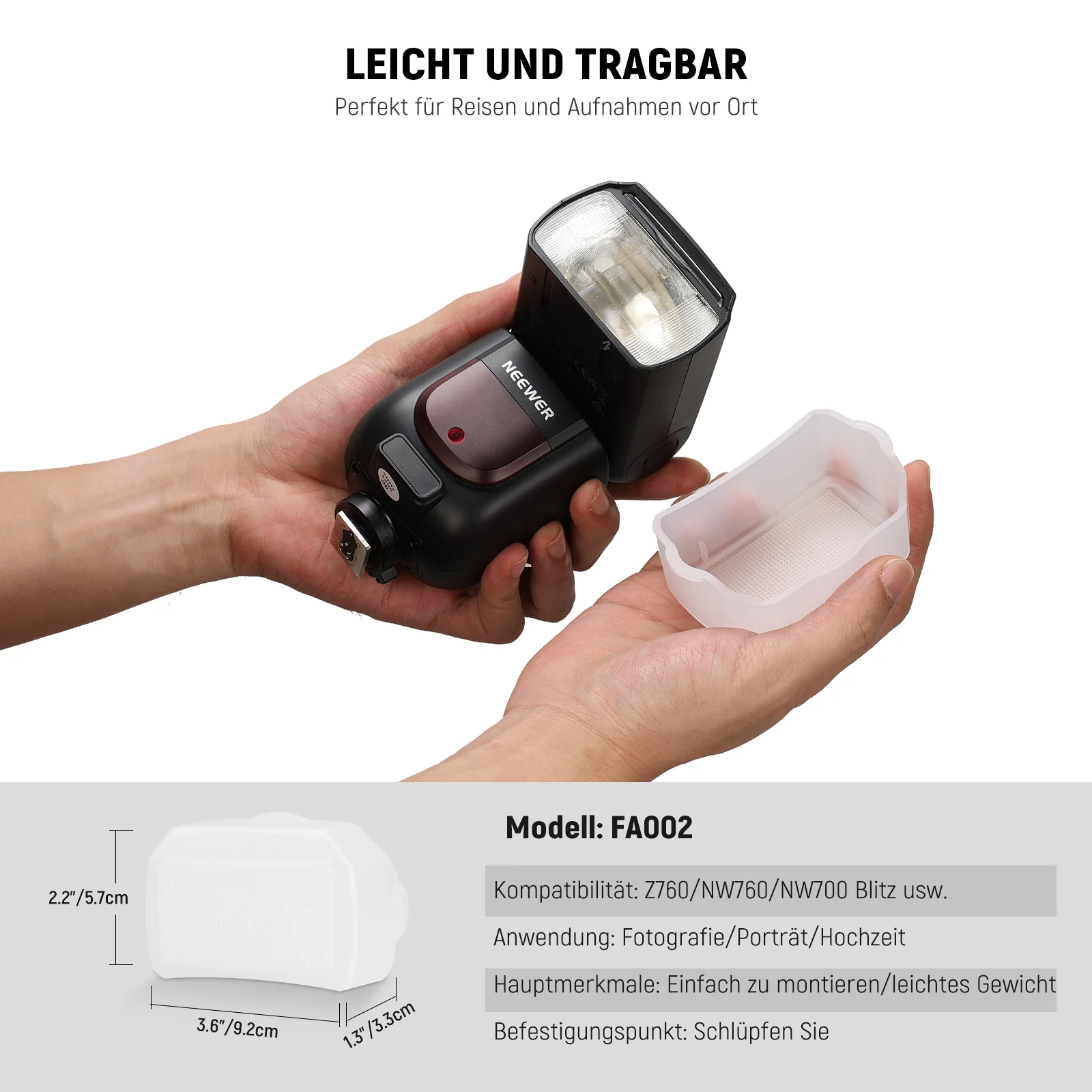 NEEWER FA002 Blitz Diffusor für Speedlite Blitz mit quadratischem Kopf - Image 6
