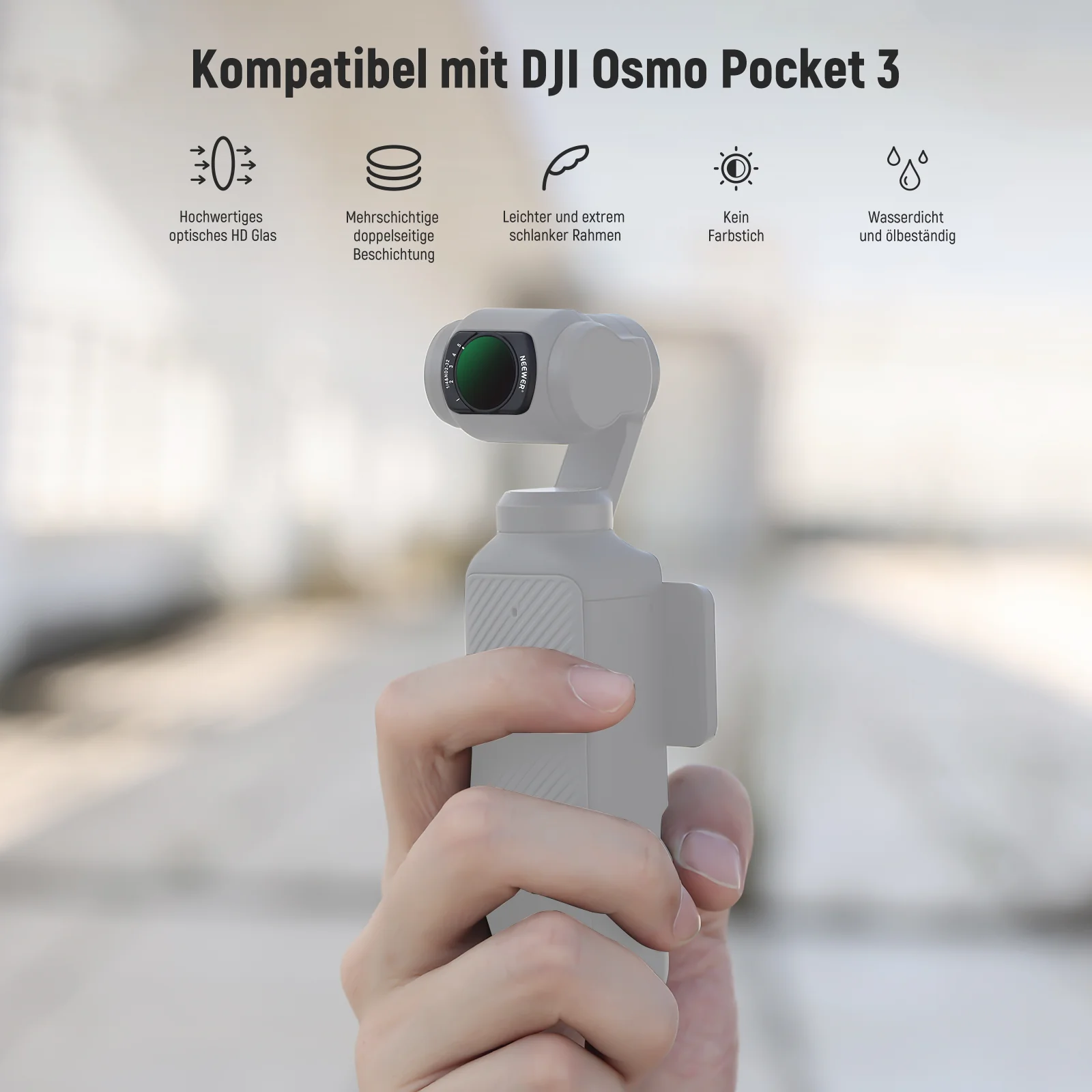 NEEWER FL-83 Variabler ND2-32 & 1/4 Black Diffusion Filter für DJI Osmo Pocket 3 / Pocket 4 & Xtra Muse - Image 2