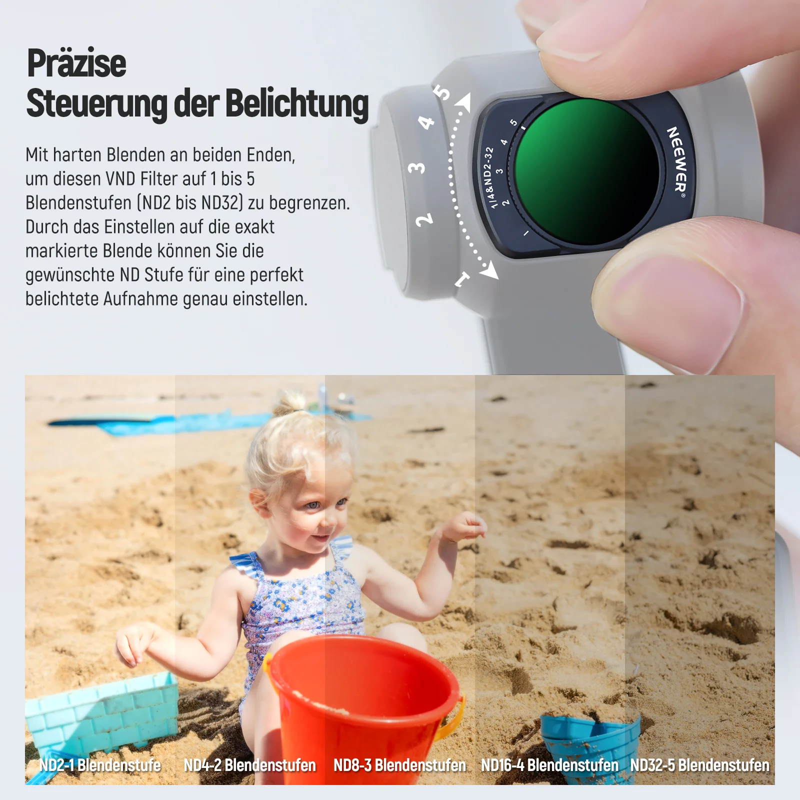 NEEWER FL-83 Variabler ND2-32 & 1/4 Black Diffusion Filter für DJI Osmo Pocket 3 / Pocket 4 & Xtra Muse - Image 4