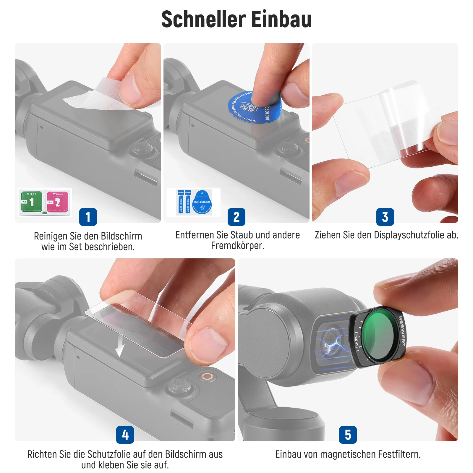 NEEWER FL-83 Variabler ND2-32 & 1/4 Black Diffusion Filter für DJI Osmo Pocket 3 / Pocket 4 & Xtra Muse - Image 8