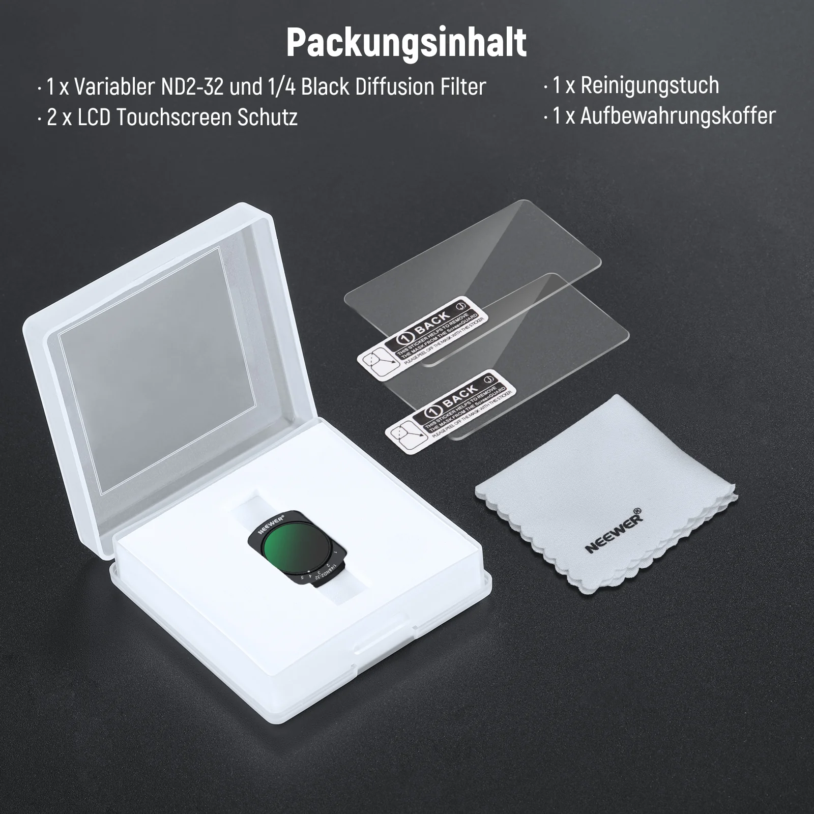 NEEWER FL-83 Variabler ND2-32 & 1/4 Black Diffusion Filter für DJI Osmo Pocket 3 / Pocket 4 & Xtra Muse - Image 9