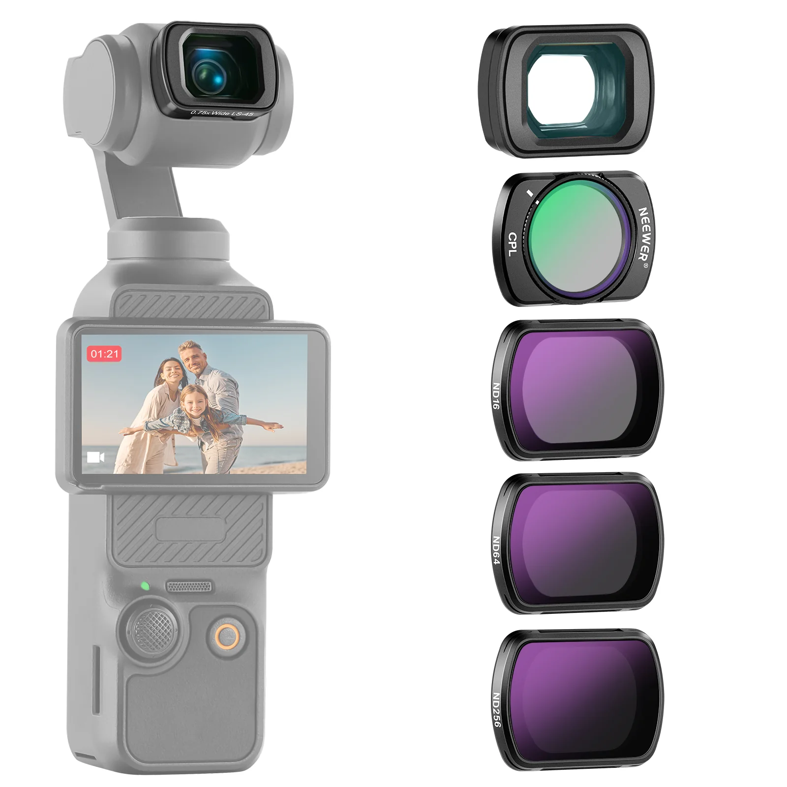 NEEWER FL-B08 ND Filter Set mit 0,75X Weitwinkelobjektiv für DJI Osmo Pocket 3/Pocket 4 & Xtra Muse