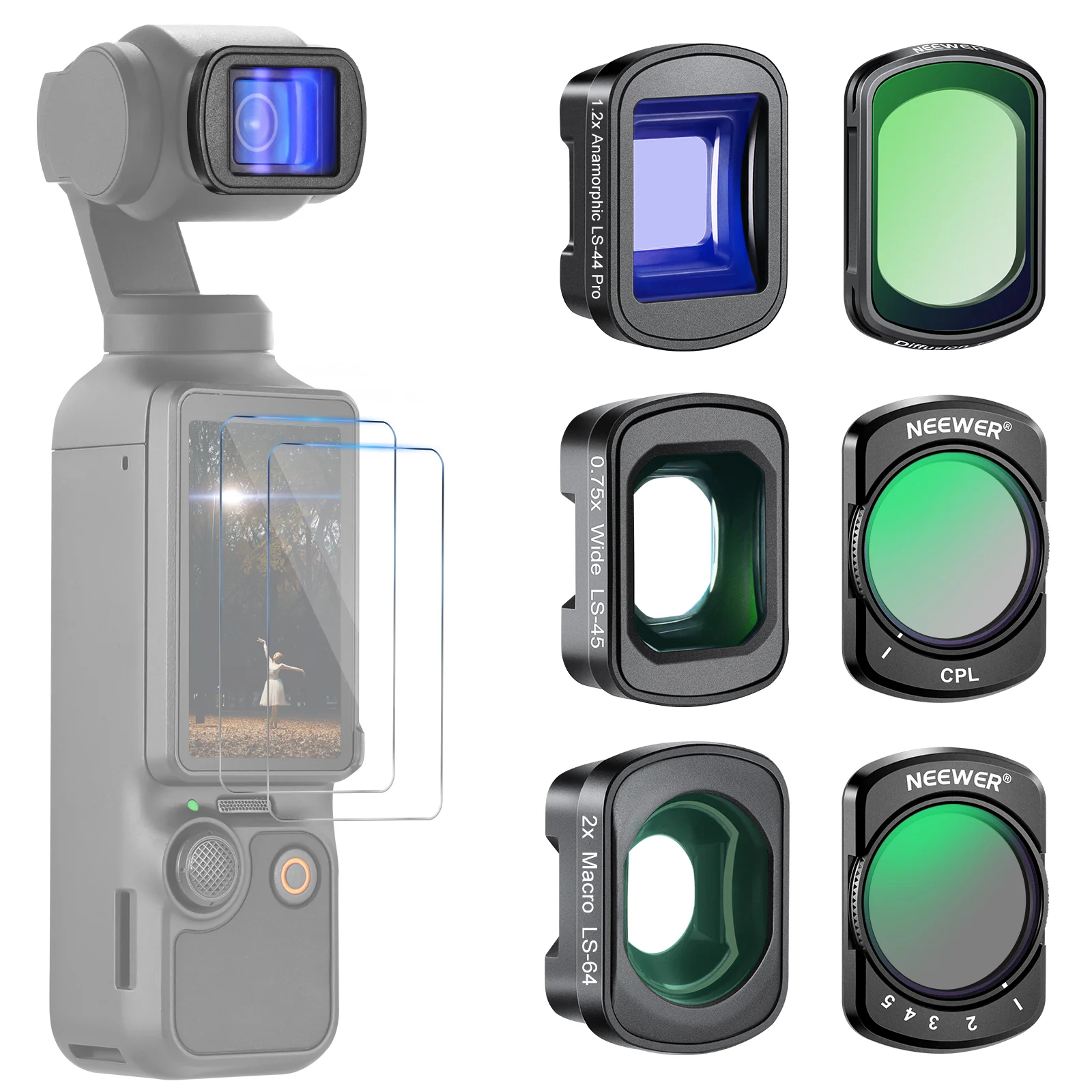NEEWER FL-B27/FL-B28 Filter Set mit 0,75X Weitwinkelobjektiv für DJI Osmo Pocket 3/Pocket 4 & Xtra Muse - Image 10