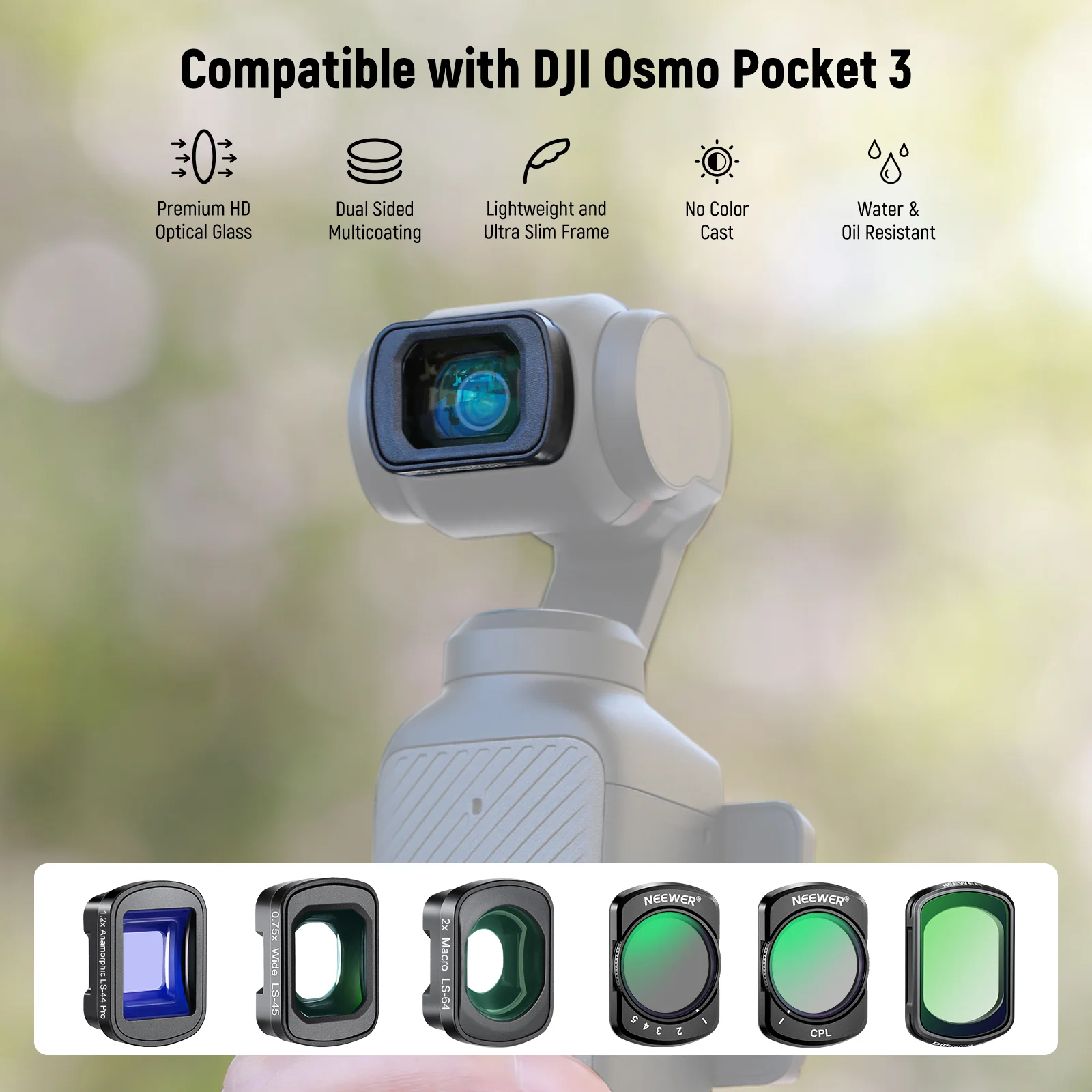 NEEWER FL-B27/FL-B28 Filter Set mit 0,75X Weitwinkelobjektiv für DJI Osmo Pocket 3/Pocket 4 & Xtra Muse - Image 11