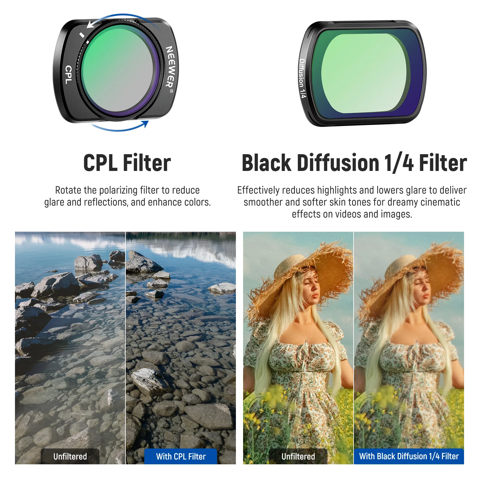 NEEWER FL-B27/FL-B28 Filter Set mit 0,75X Weitwinkelobjektiv für DJI Osmo Pocket 3/Pocket 4 & Xtra Muse - Image 16