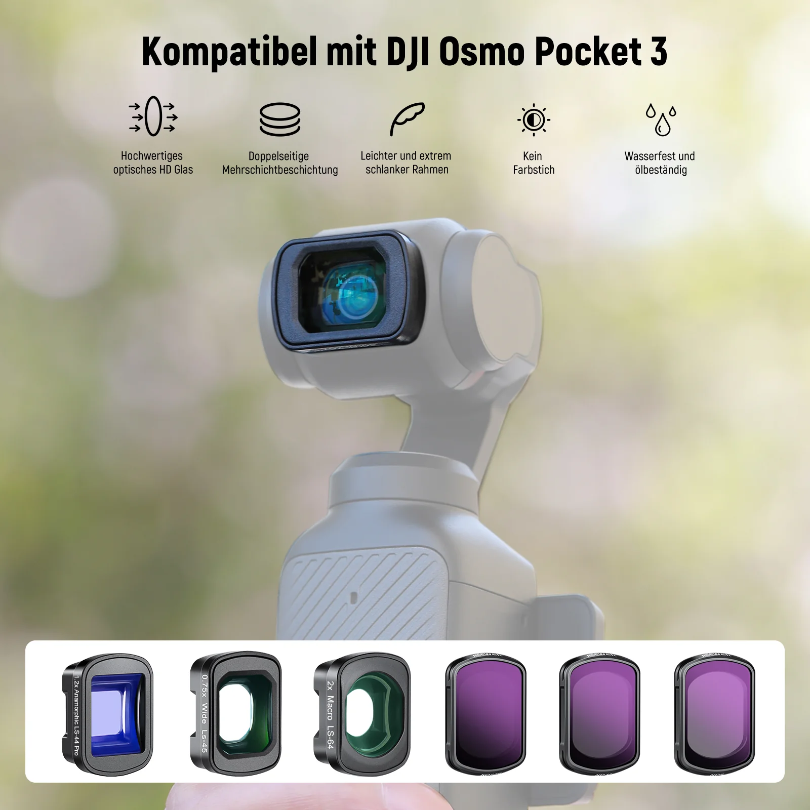 NEEWER FL-B27/FL-B28 Filter Set mit 0,75X Weitwinkelobjektiv für DJI Osmo Pocket 3/Pocket 4 & Xtra Muse - Image 2