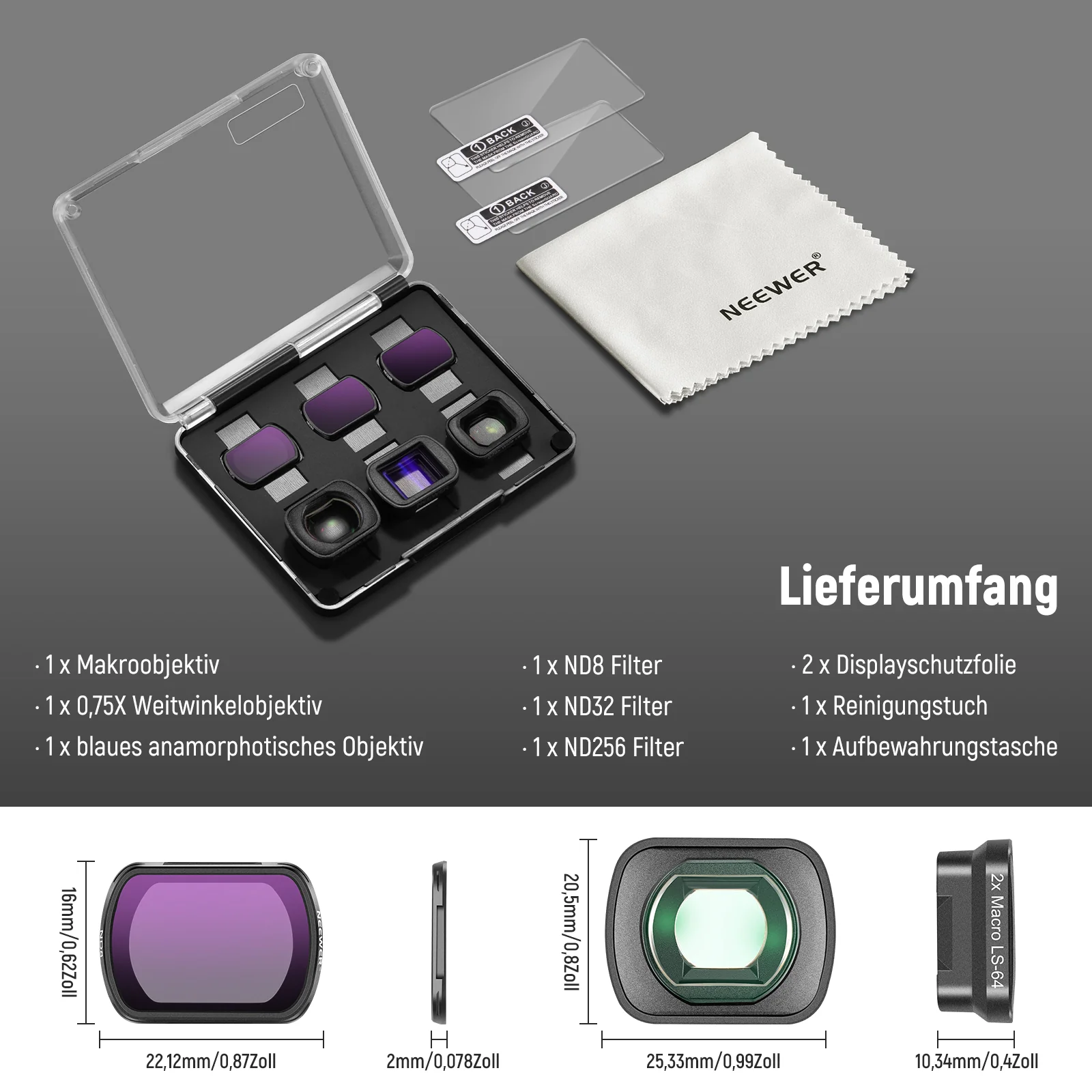 NEEWER FL-B27/FL-B28 Filter Set mit 0,75X Weitwinkelobjektiv für DJI Osmo Pocket 3/Pocket 4 & Xtra Muse - Image 9