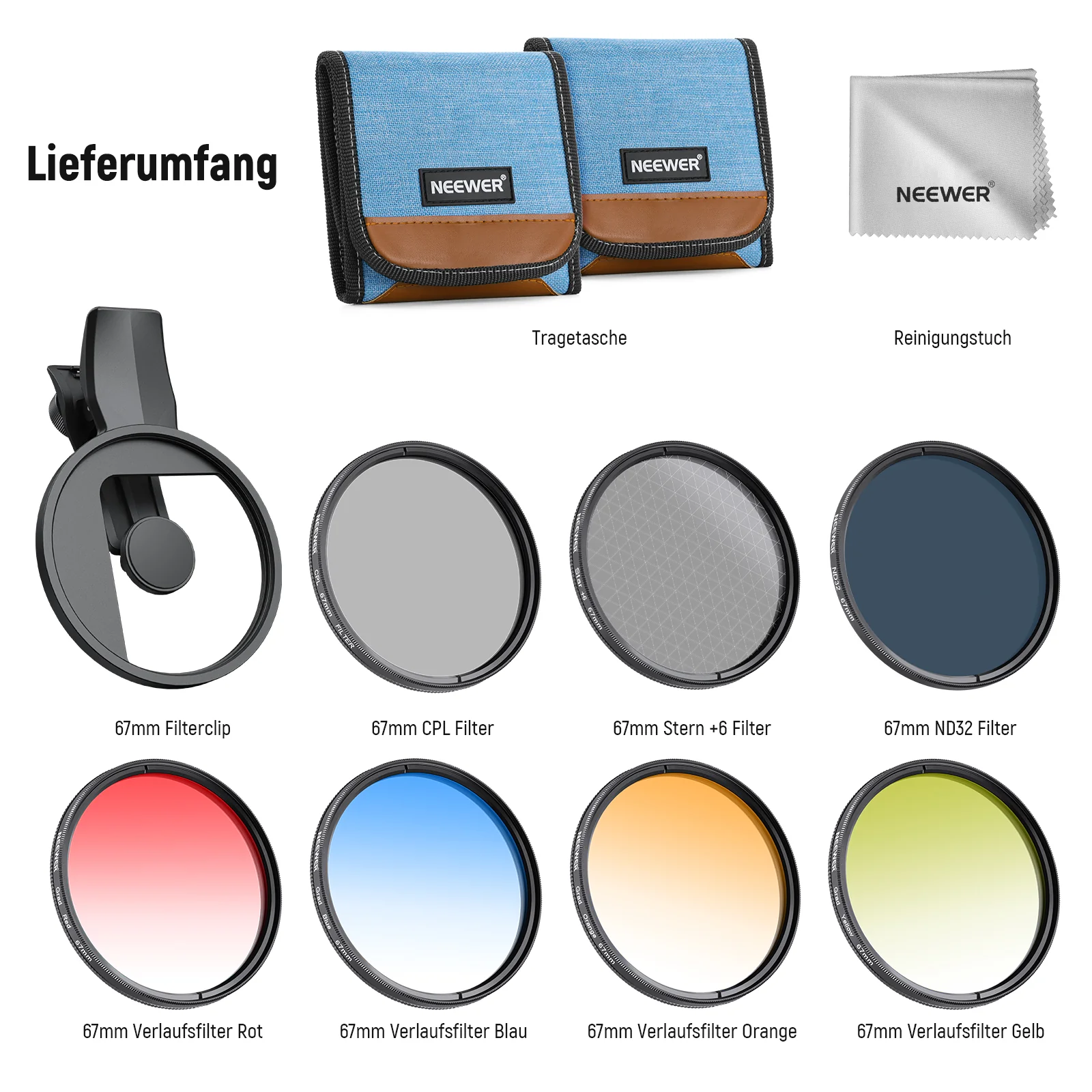 NEEWER FL-P11/FL-P12 7er Pack Clip-On 67mm Filter Set für Smartphones - Image 9