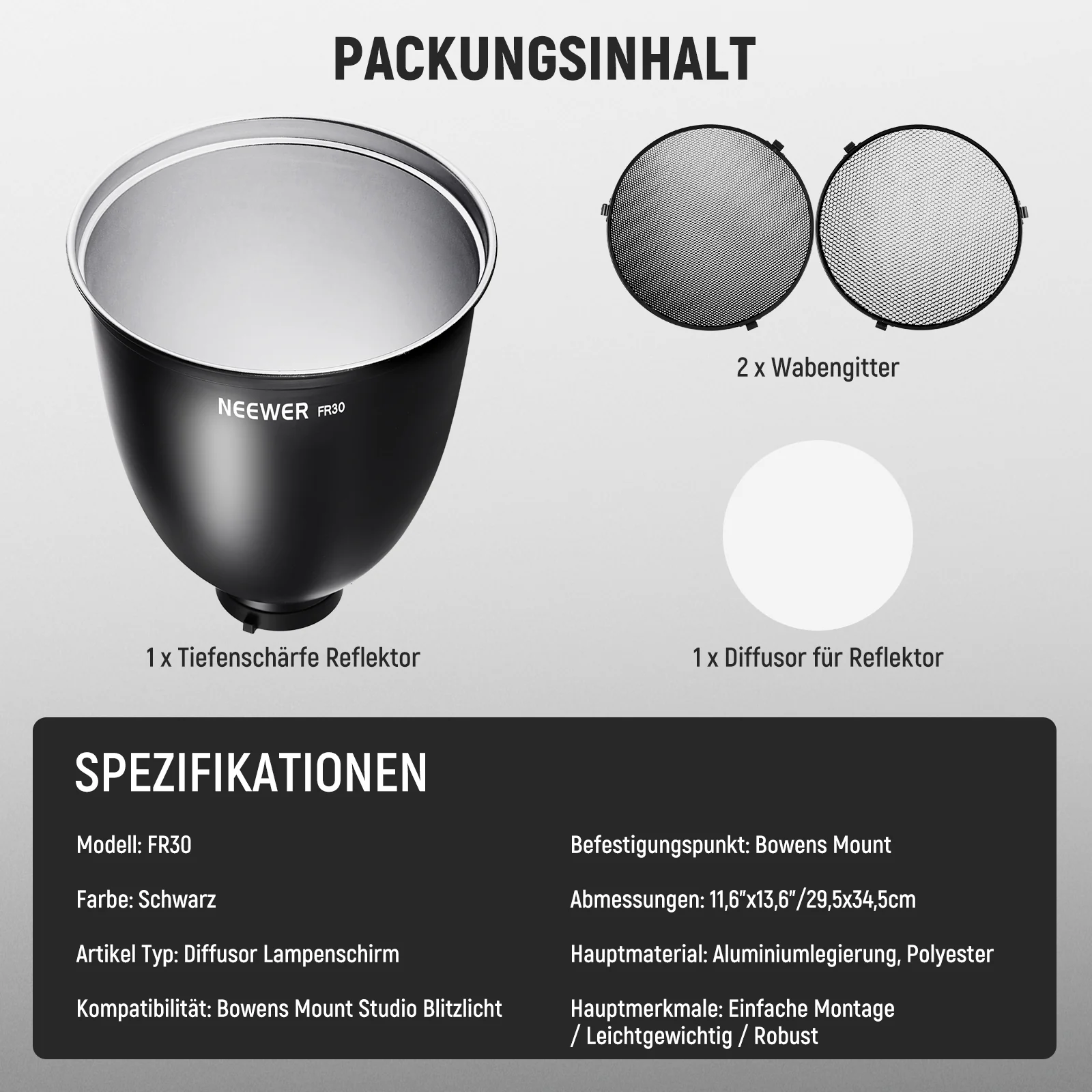 NEEWER FR30 11.6"/29.5cm Tiefenfokus Reflektor - Image 7