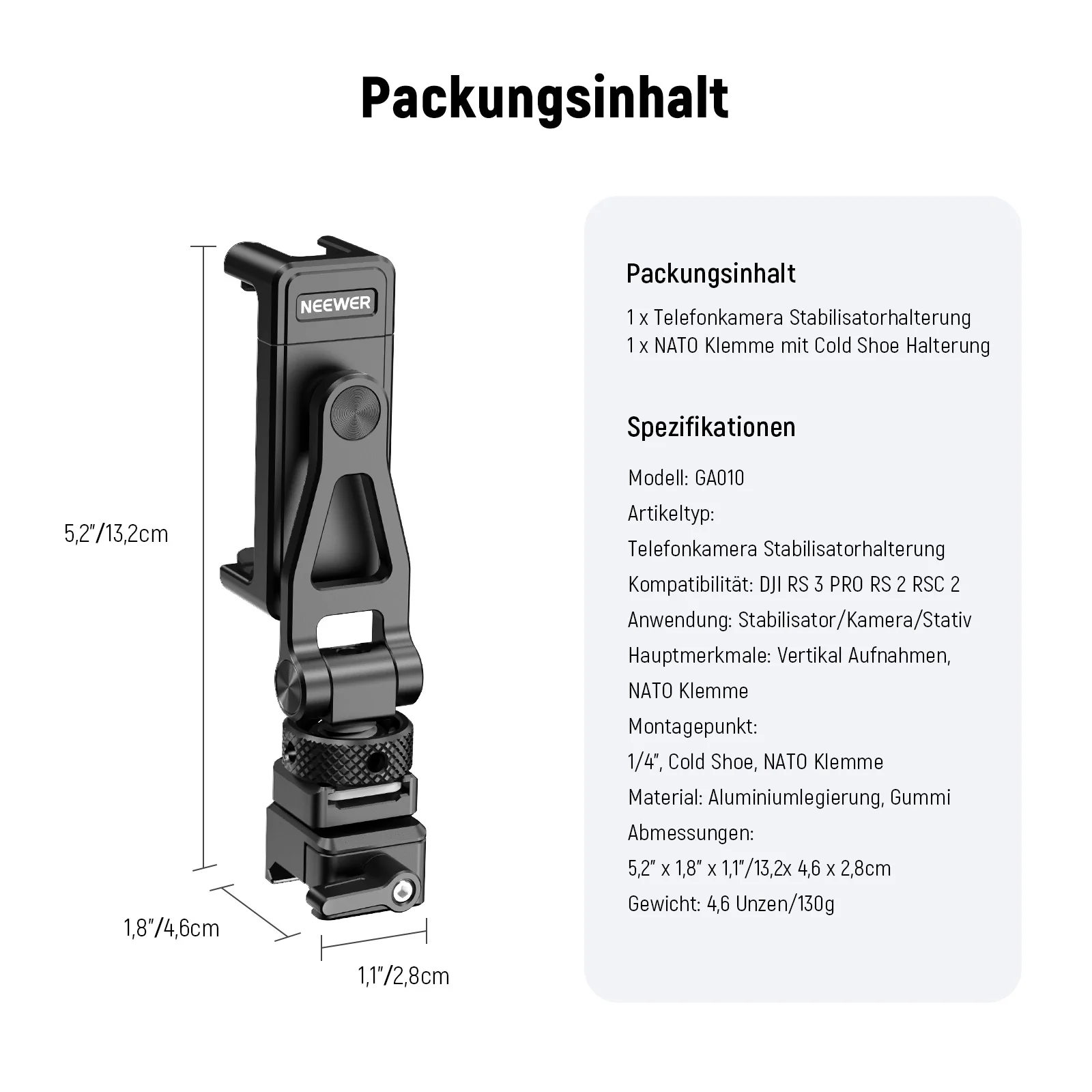NEEWER GA010 Metall Telefonstativhalterung Für DJI RS 2 RSC 2 RS 3 4 Pro - Image 16