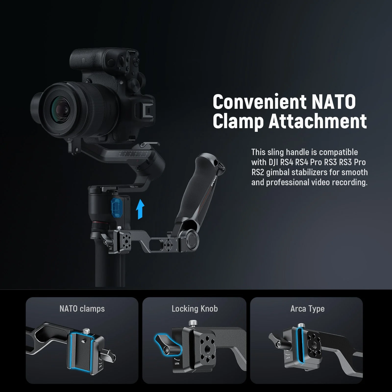 NEEWER GA020 Gimbal Sling Handgriff mit NATO & QD für DJI RS4 RS4 Pro RS3 RS3 Pro RS2 - Image 3