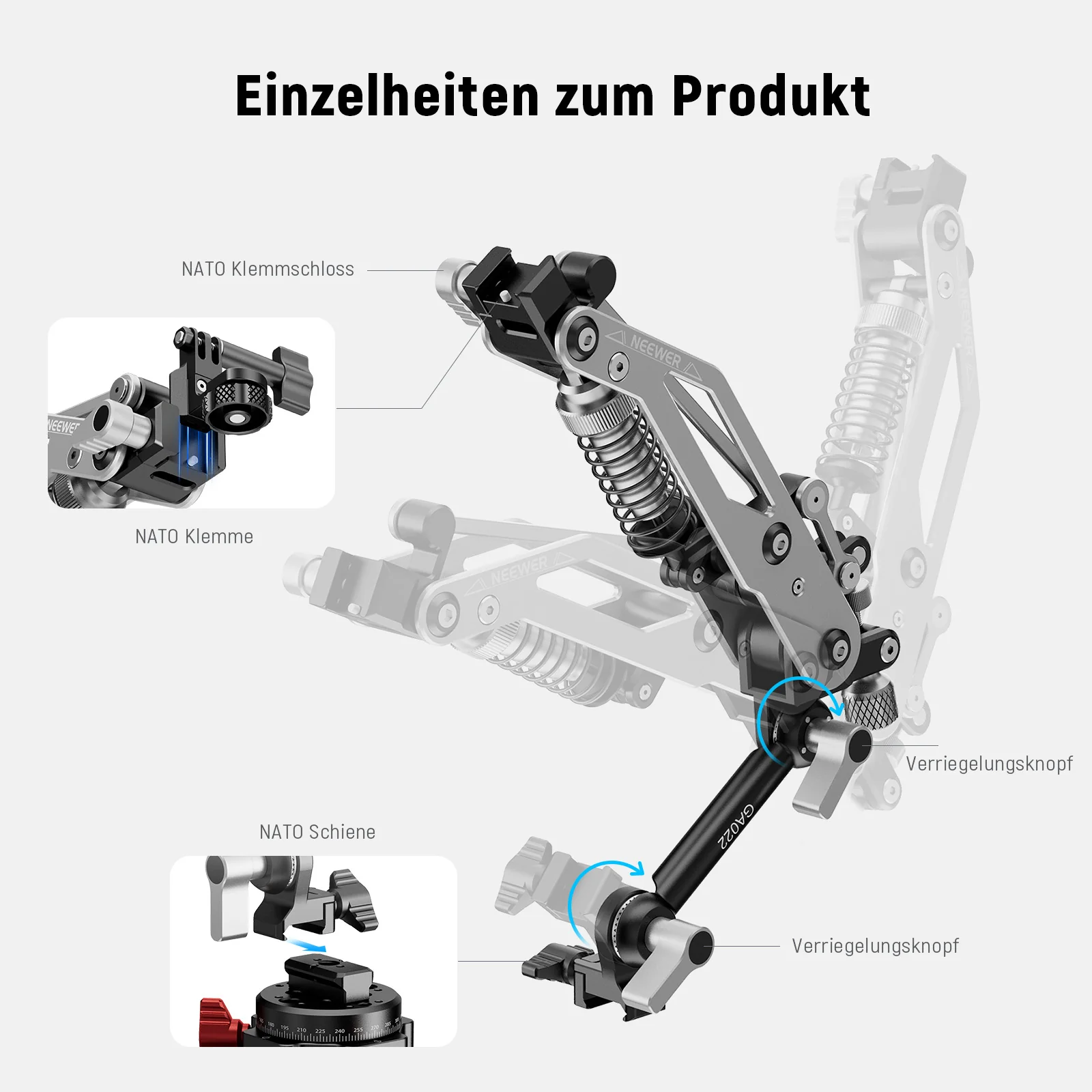 NEEWER GA022 Hydraulic Auslegerarm Saugnapf Autohalterung für Action-Cam - Image 5