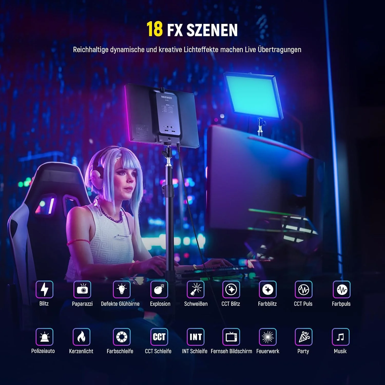 NEEWER GL25C LED RGB Streaming-Hauptlicht Key Light - Image 2