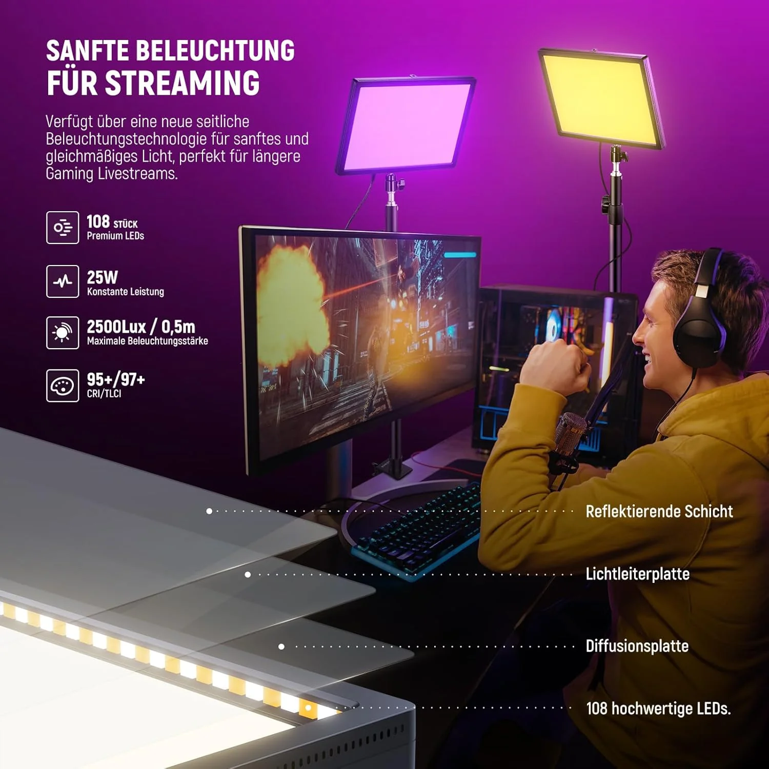 NEEWER GL25C LED RGB Streaming-Hauptlicht Key Light - Image 3