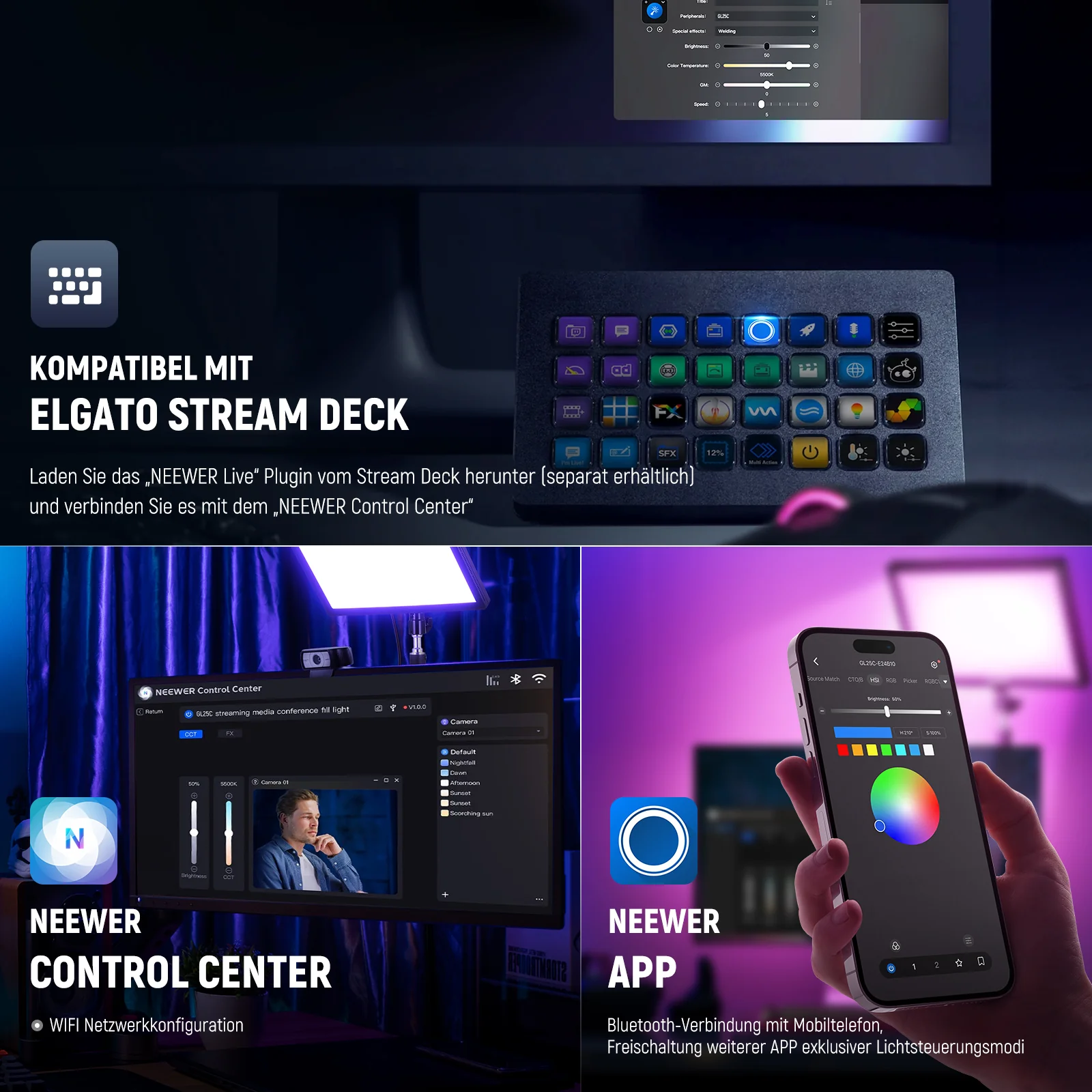 NEEWER GL25C LED RGB Streaming-Hauptlicht Key Light - Image 5
