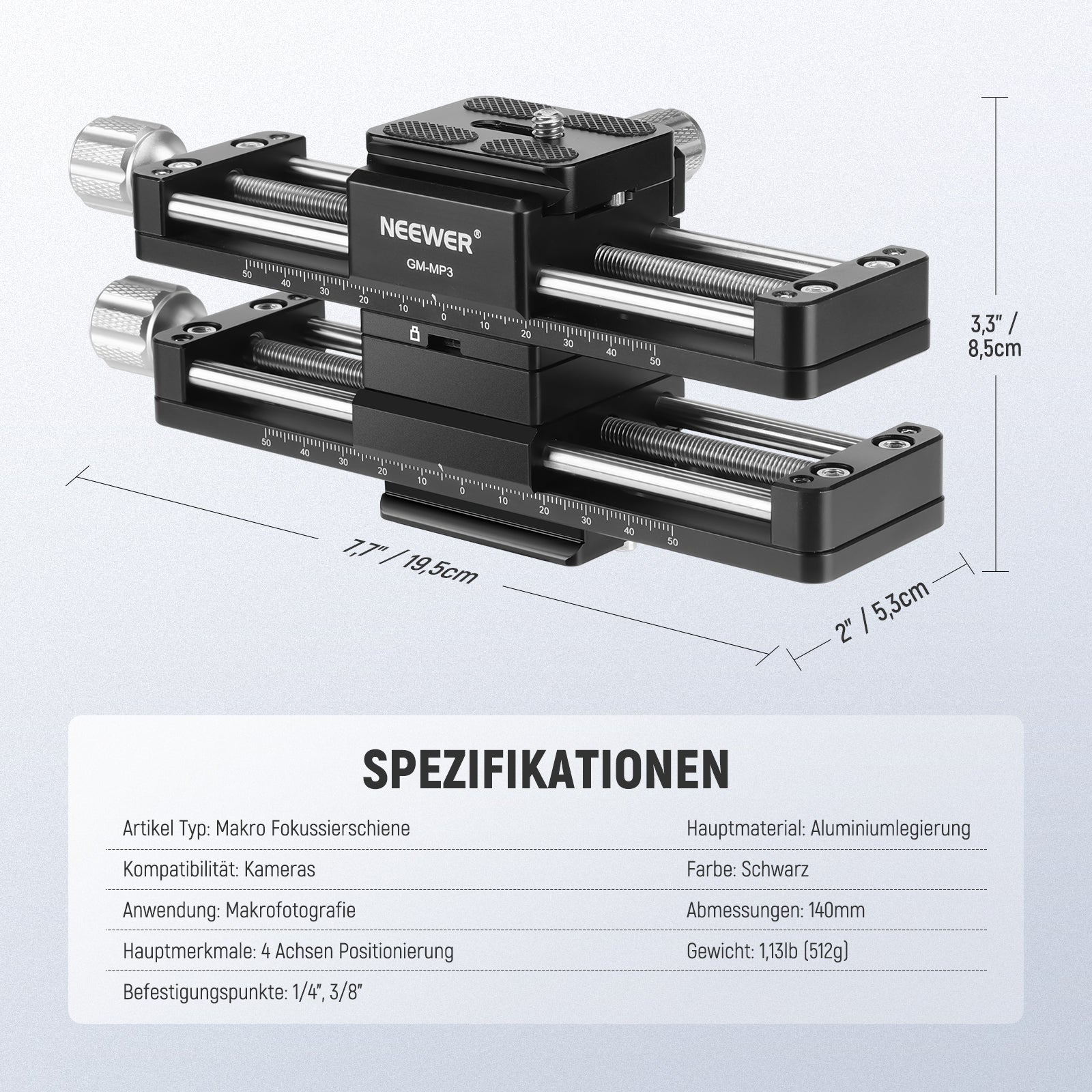 NEEWER GM-MP3 4 Achsen Makro Fokussierschiene - Image 8