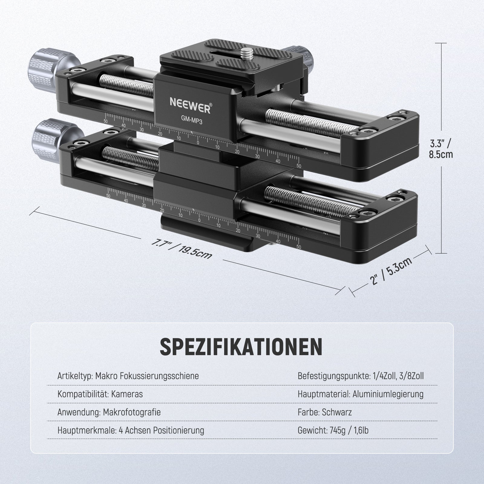 NEEWER GM-MP3 4 Achsen Makro Rail Slider - Image 8