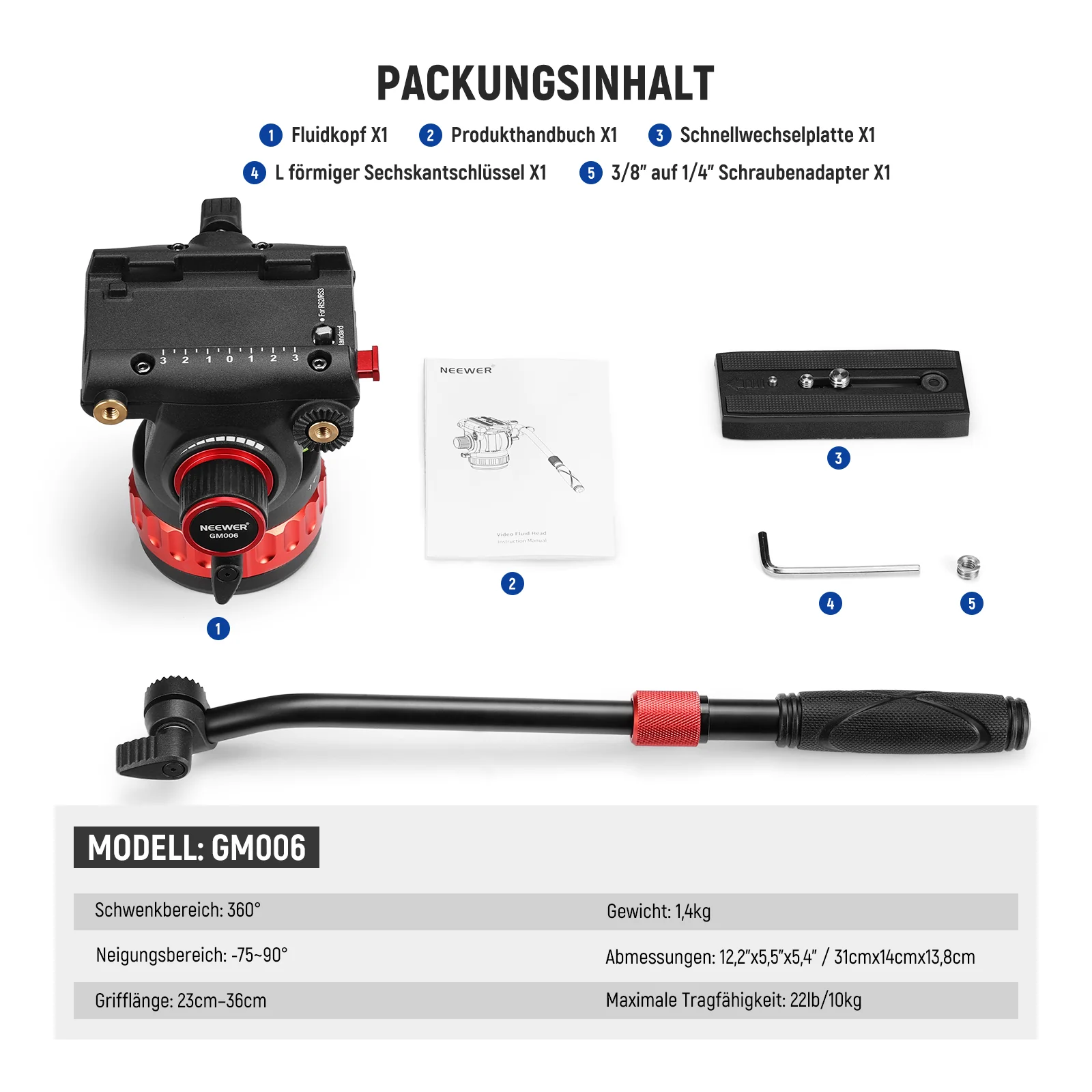 NEEWER GM006 Pro Fluid-Kopf für Video Stativ - Image 8