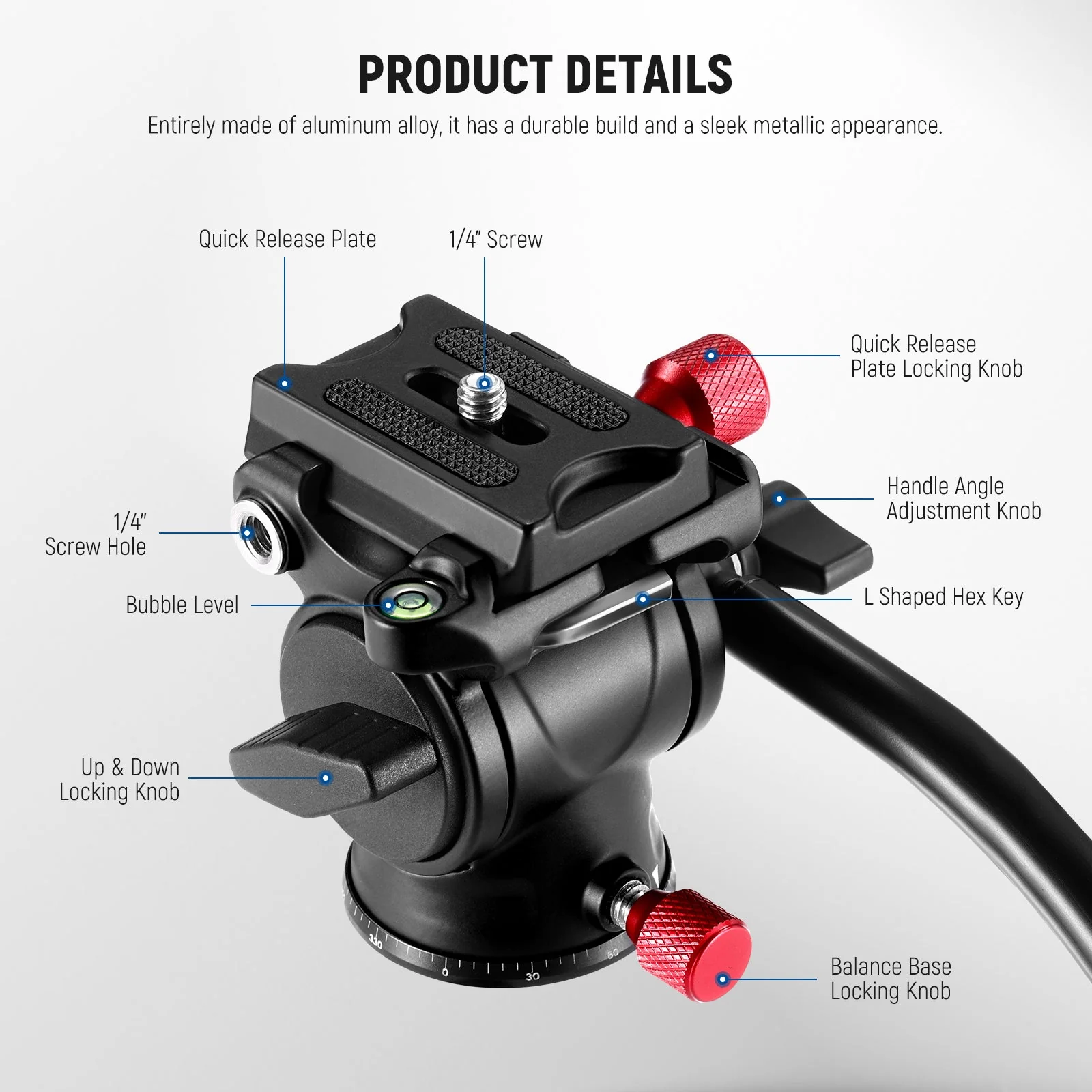 NEEWER GM23 Fluid Stativkopf mit Griff und Arca-Typ Schnellspanner - Image 7