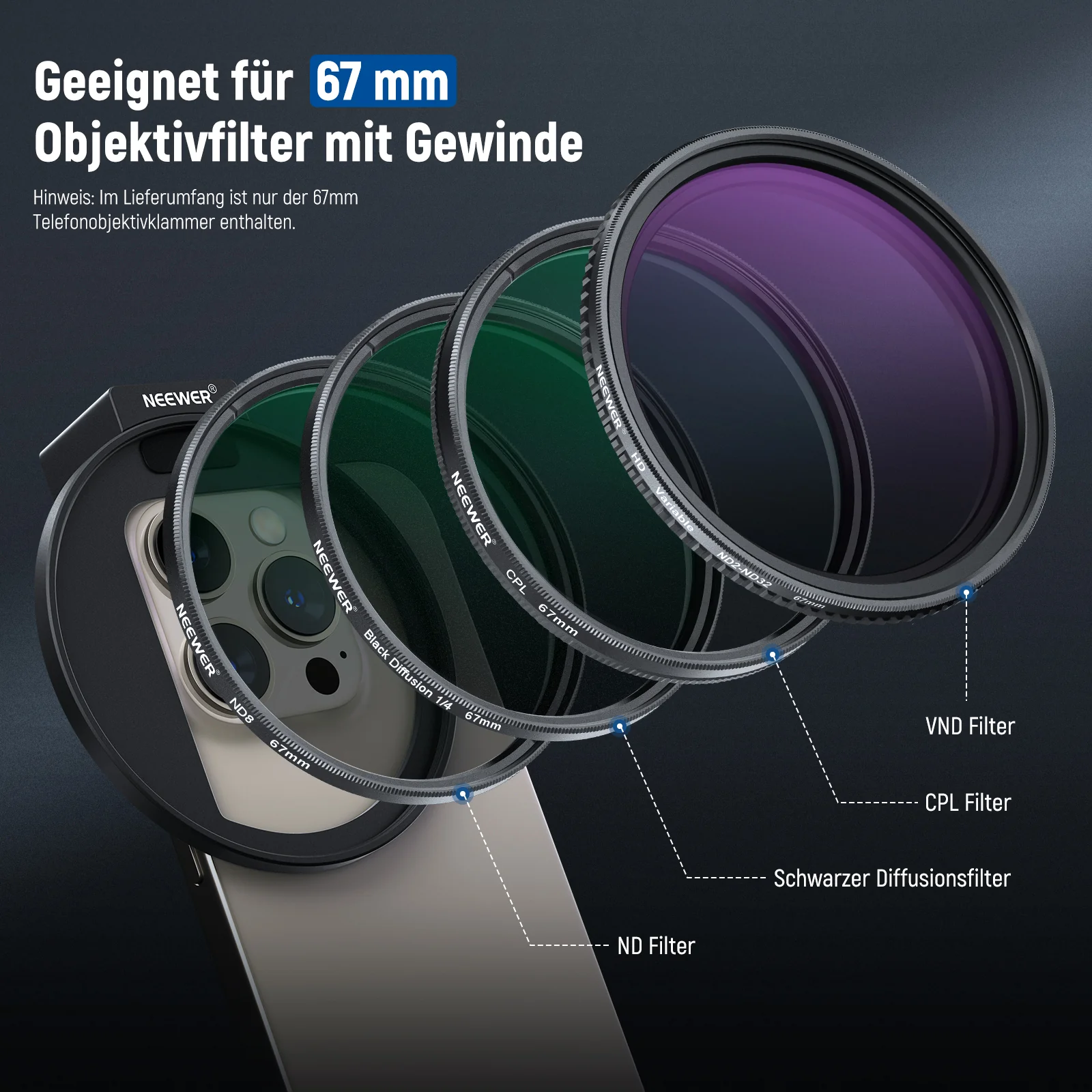 NEEWER LA006 Verbesserte 67mm Handy Filter Halterung Adapter - Image 5