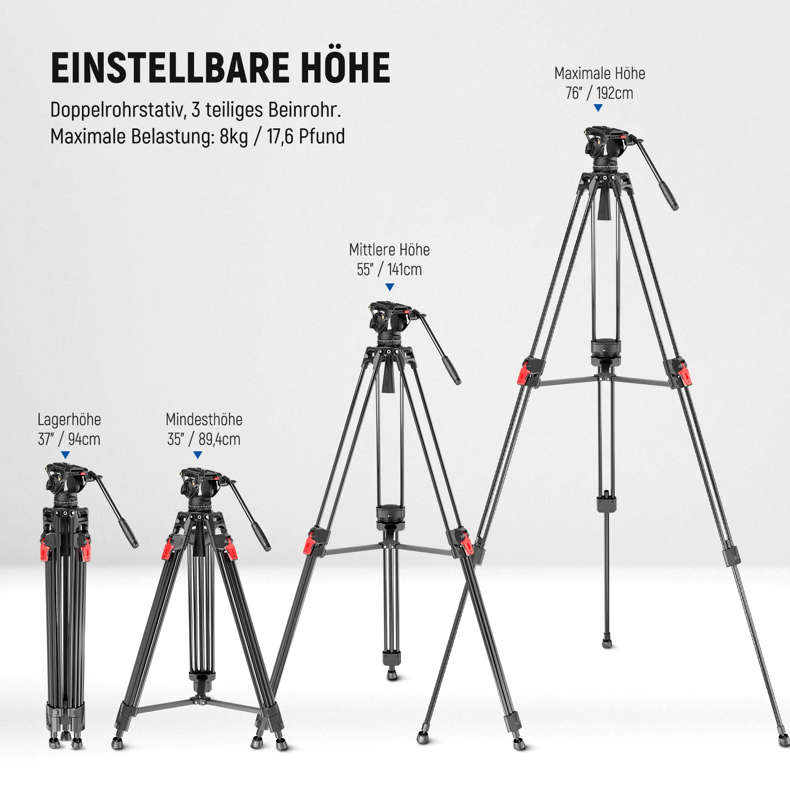 NEEWER LL27 76“ 192cm Profi Aluminium Videostativ mit einstellbarer Fluiddämpfung - Image 2