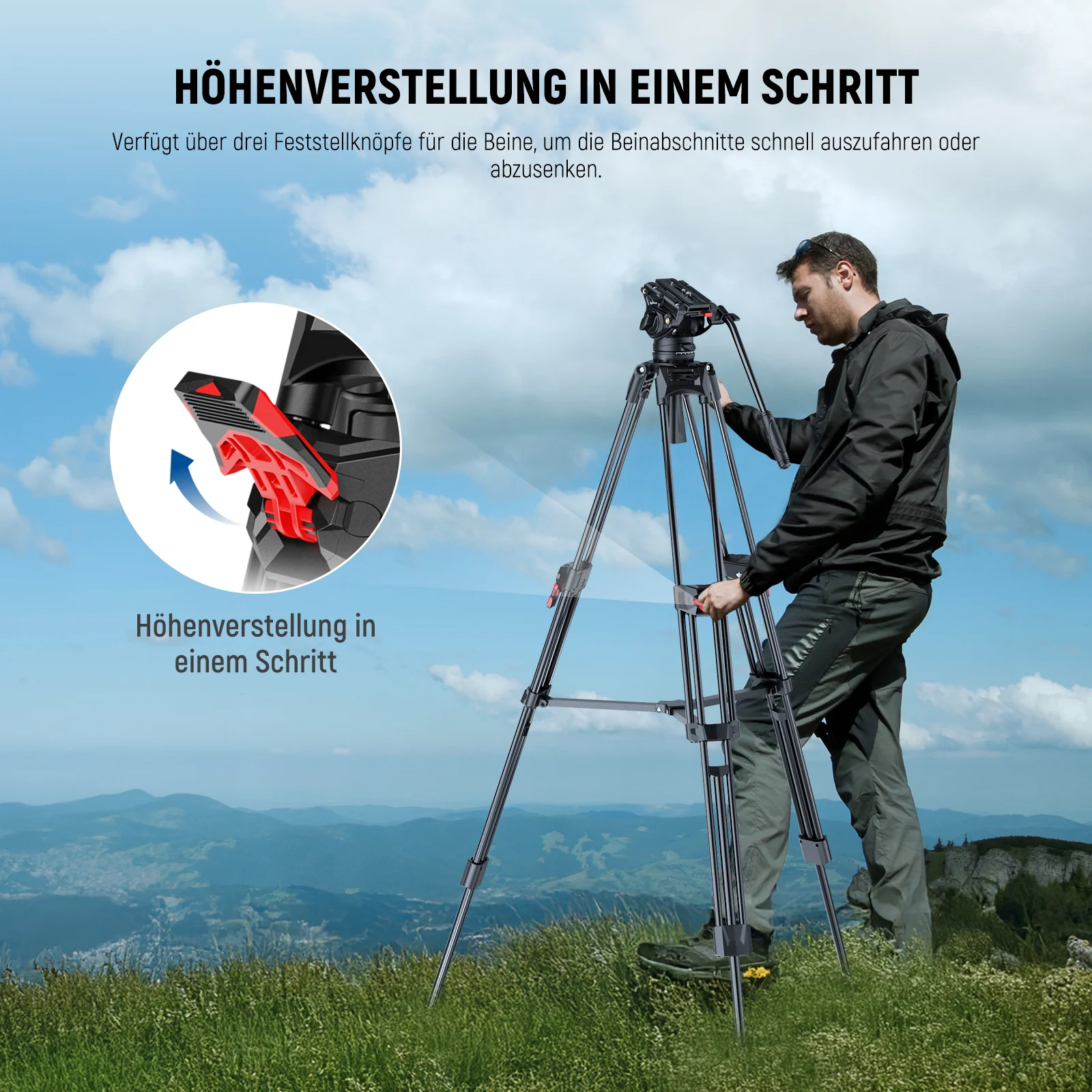 NEEWER LL27 76“ 192cm Profi Aluminium Videostativ mit einstellbarer Fluiddämpfung - Image 3
