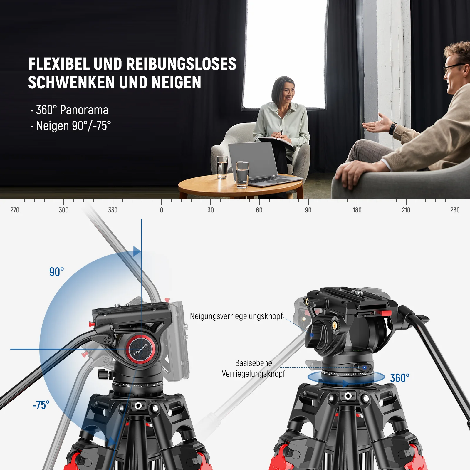 NEEWER LL27 76“ 192cm Profi Aluminium Videostativ mit einstellbarer Fluiddämpfung - Image 4
